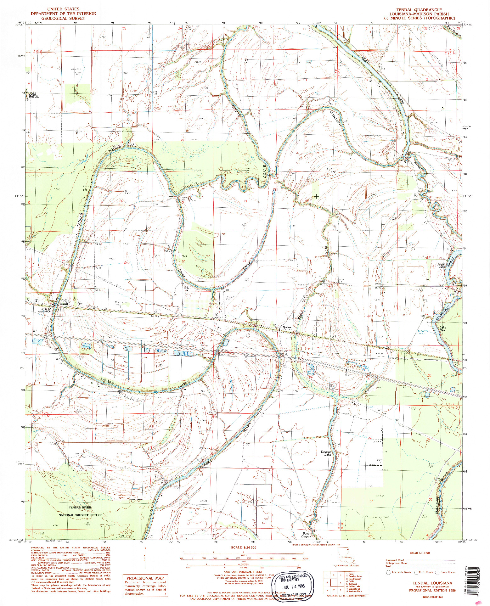 USGS 1:24000-SCALE QUADRANGLE FOR TENDAL, LA 1986