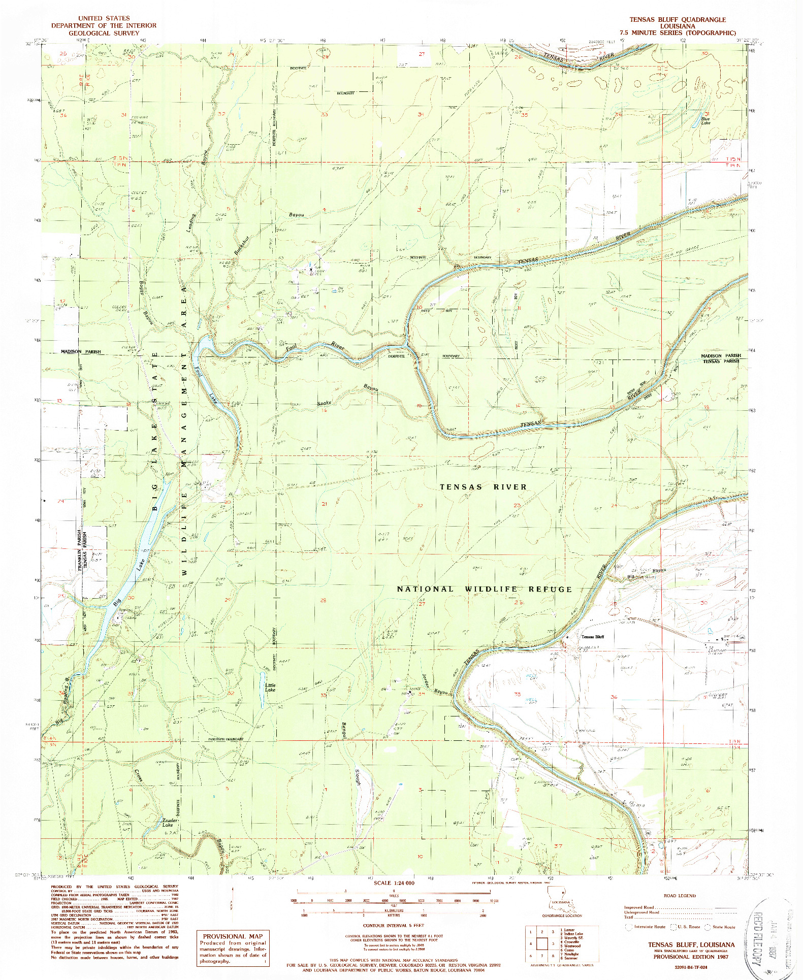 USGS 1:24000-SCALE QUADRANGLE FOR TENSAS BLUFF, LA 1987