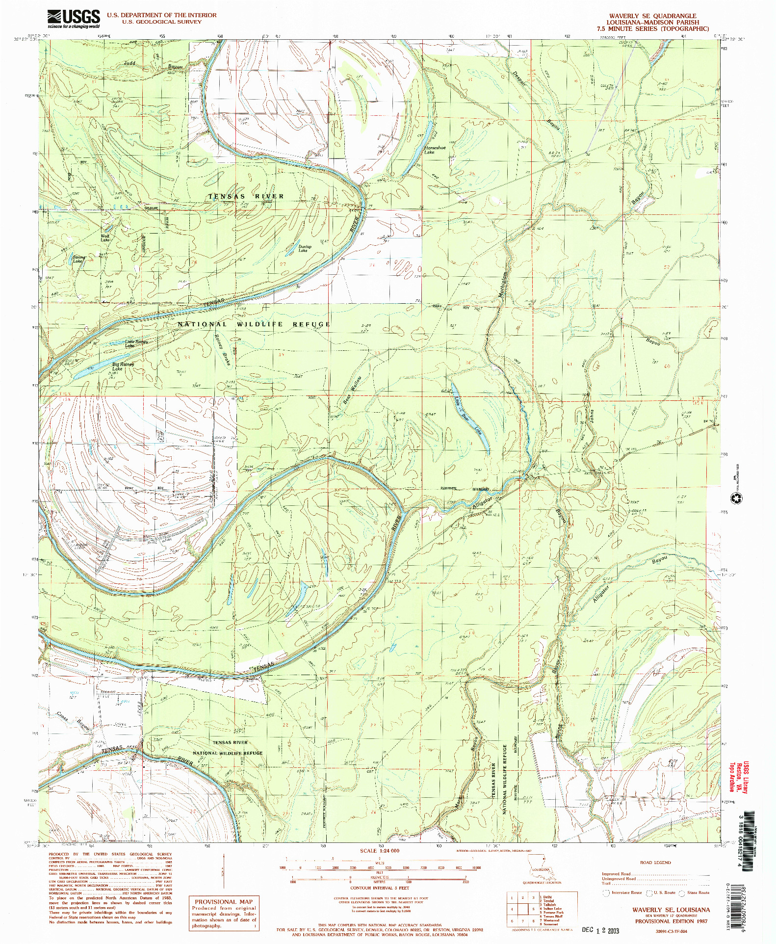 USGS 1:24000-SCALE QUADRANGLE FOR WAVERLY SE, LA 1987