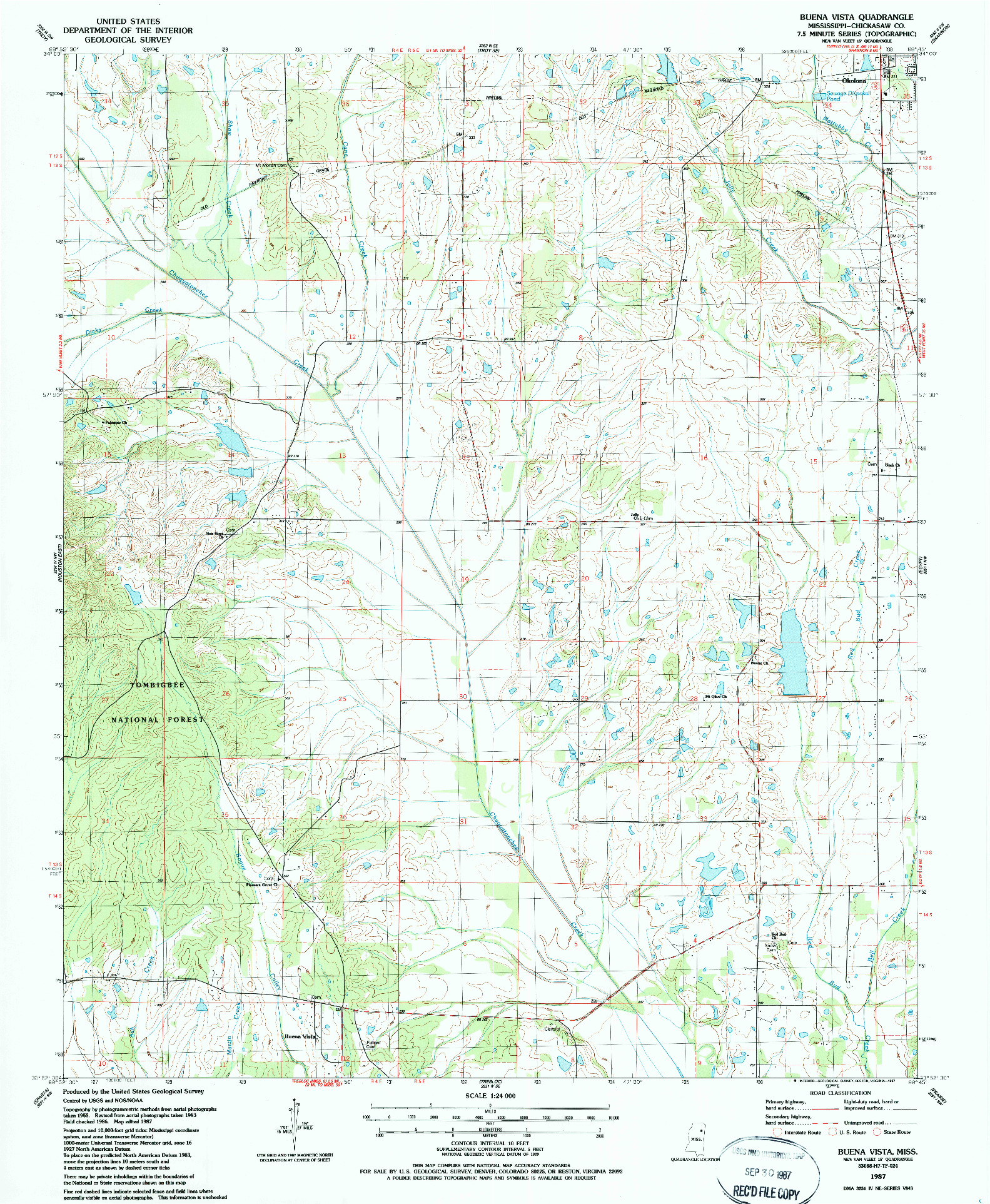 USGS 1:24000-SCALE QUADRANGLE FOR BUENA VISTA, MS 1987