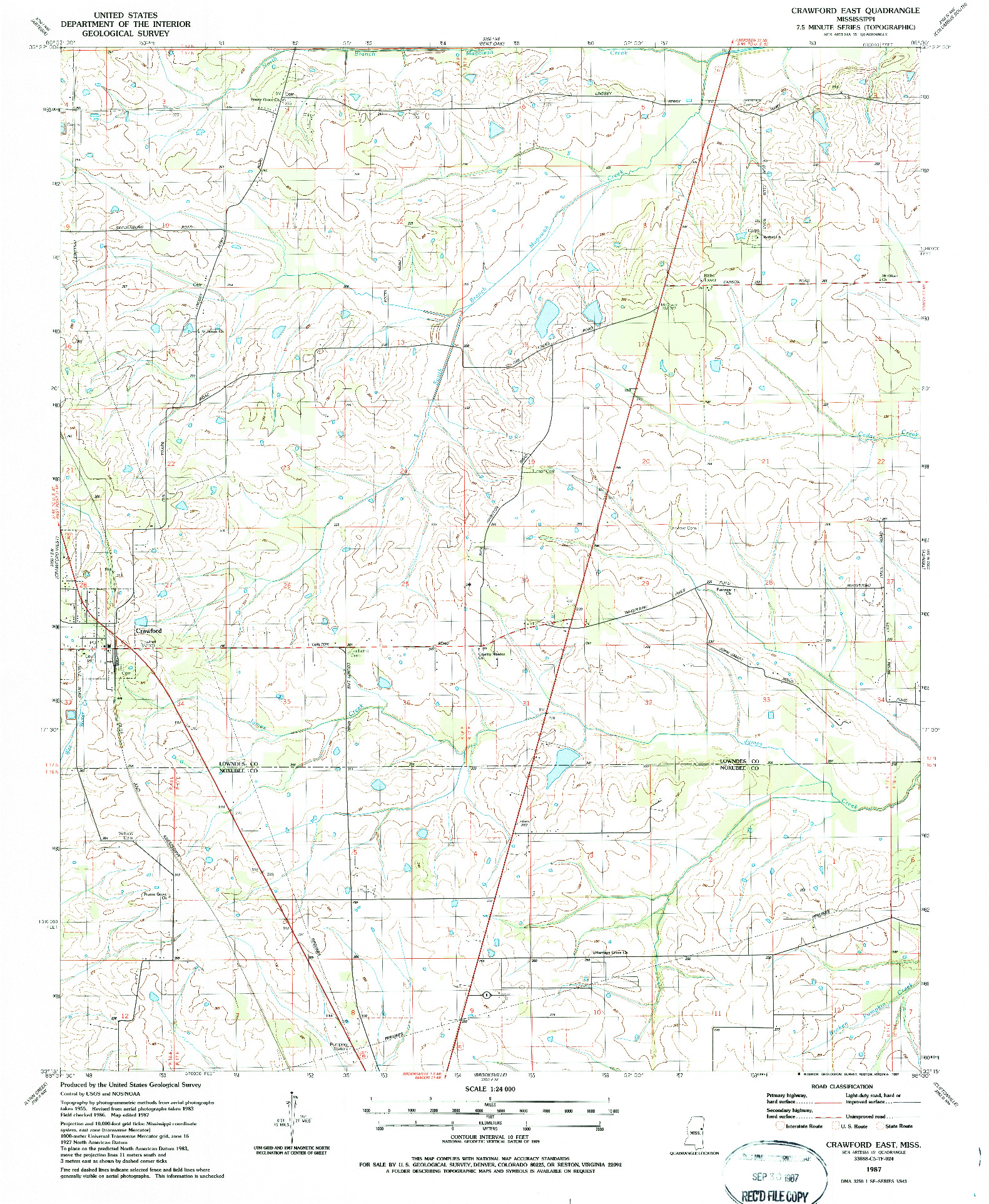USGS 1:24000-SCALE QUADRANGLE FOR CRAWFORD EAST, MS 1987