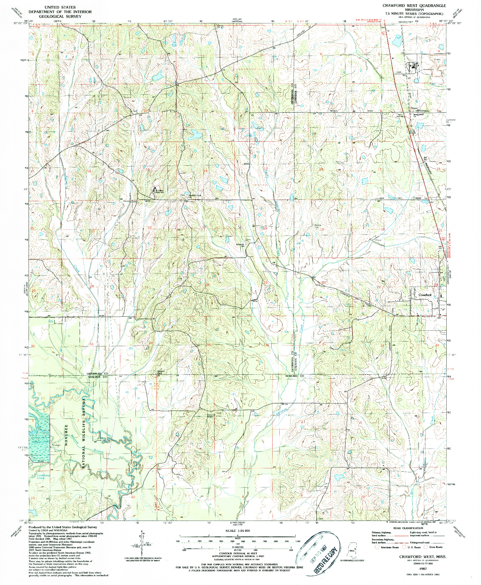 USGS 1:24000-SCALE QUADRANGLE FOR CRAWFORD WEST, MS 1987