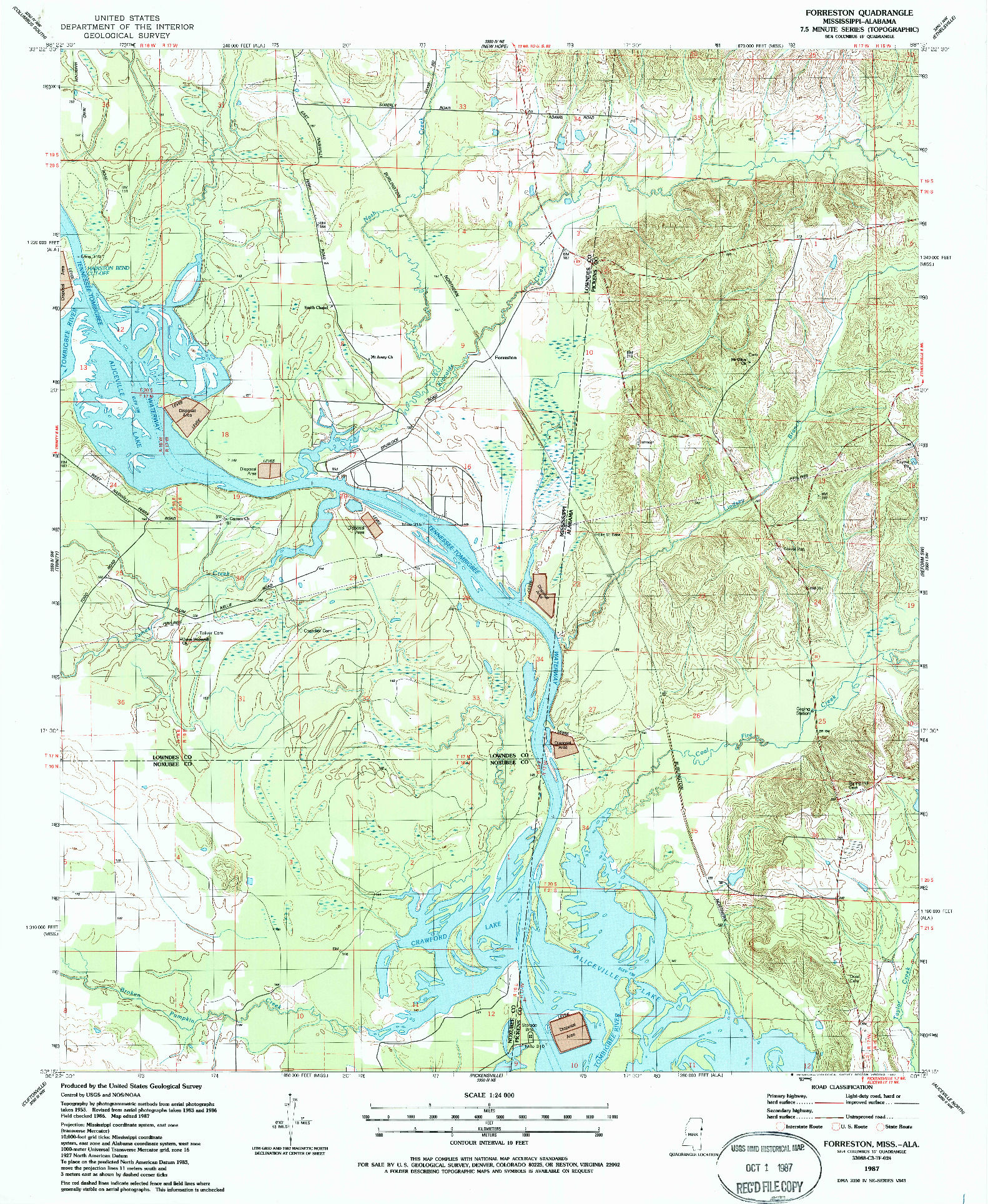 USGS 1:24000-SCALE QUADRANGLE FOR FORRESTON, MS 1987