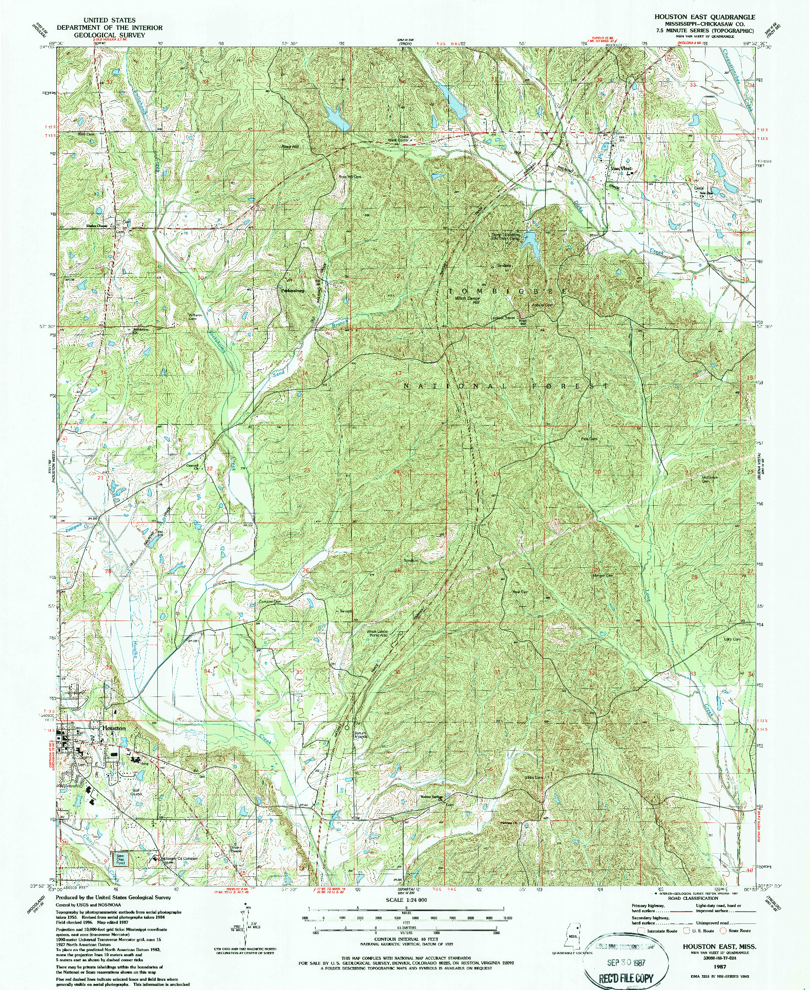 USGS 1:24000-SCALE QUADRANGLE FOR HOUSTON EAST, MS 1987