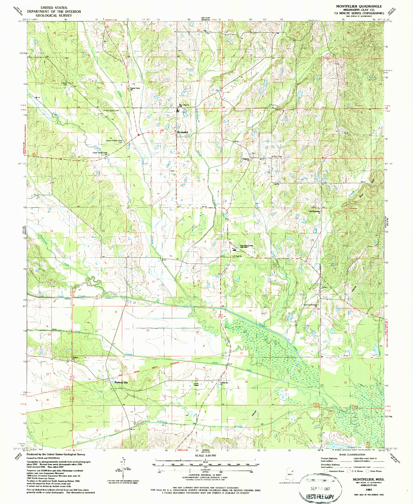 USGS 1:24000-SCALE QUADRANGLE FOR MONTPELIER, MS 1987