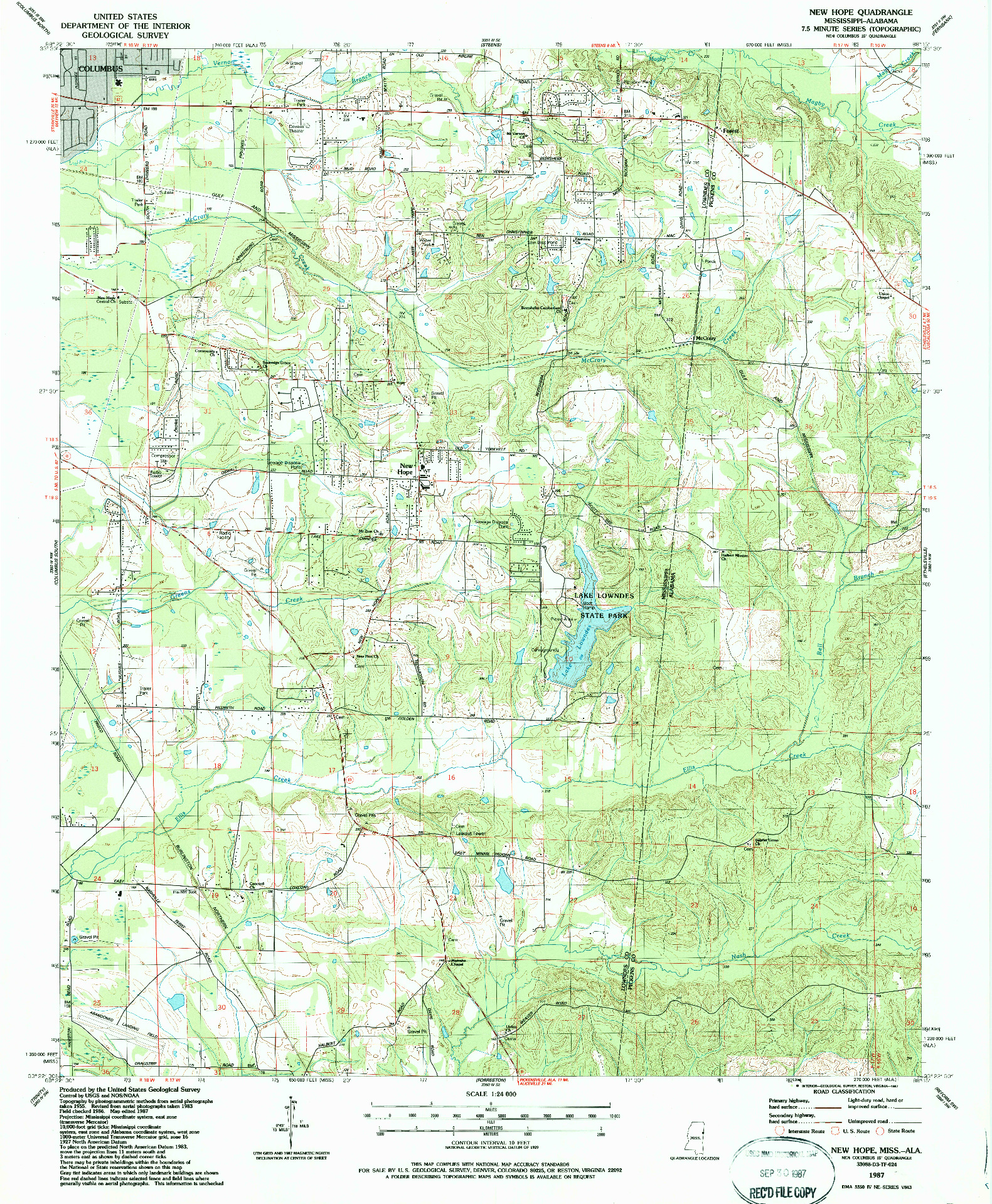 USGS 1:24000-SCALE QUADRANGLE FOR NEW HOPE, MS 1987