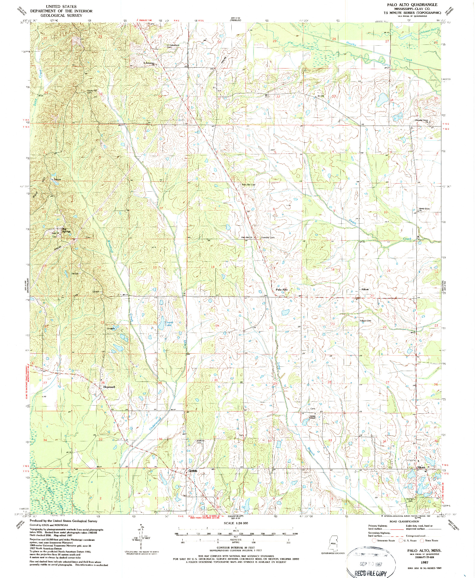 USGS 1:24000-SCALE QUADRANGLE FOR PALO ALTO, MS 1987
