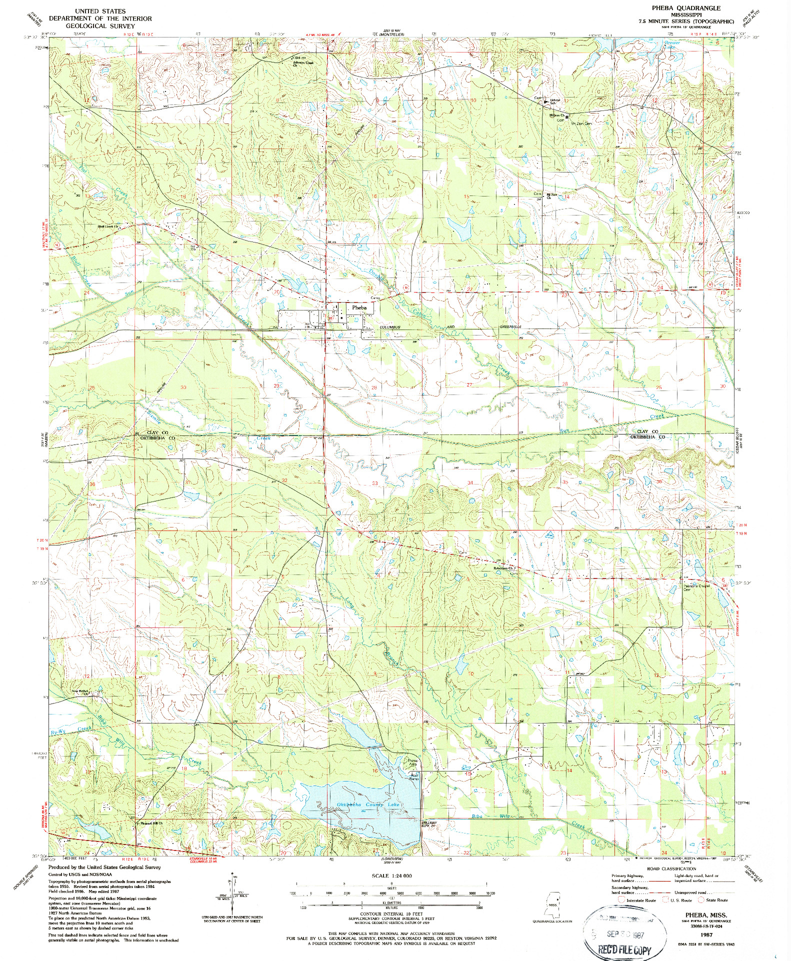 USGS 1:24000-SCALE QUADRANGLE FOR PHEBA, MS 1987