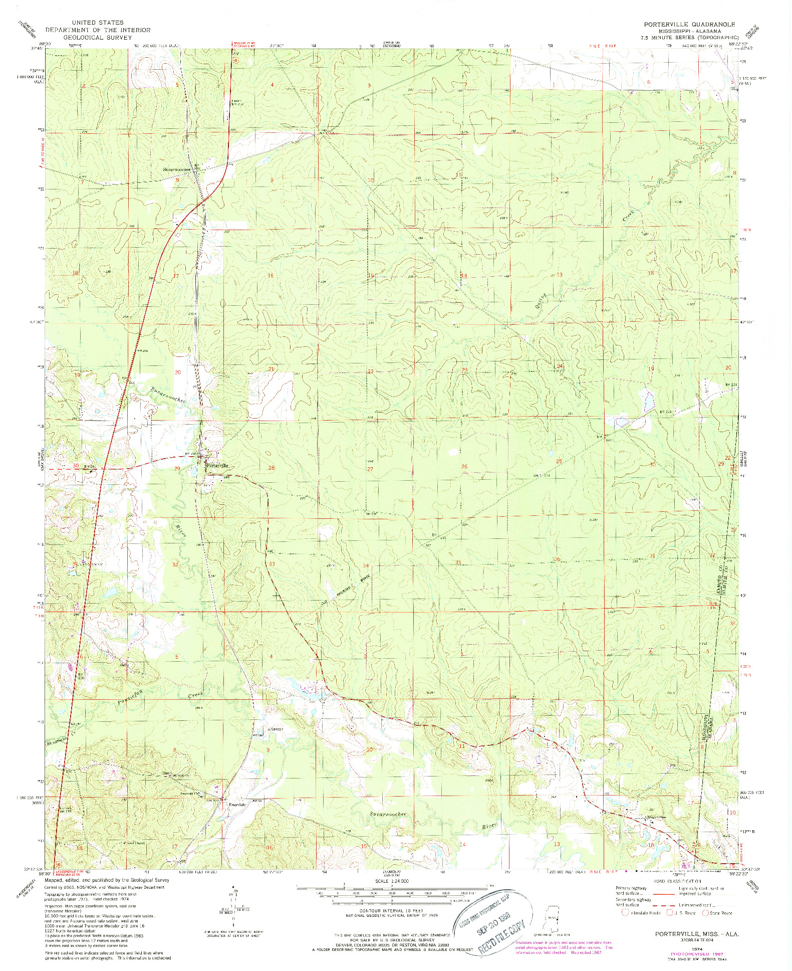 USGS 1:24000-SCALE QUADRANGLE FOR PORTERVILLE, MS 1974