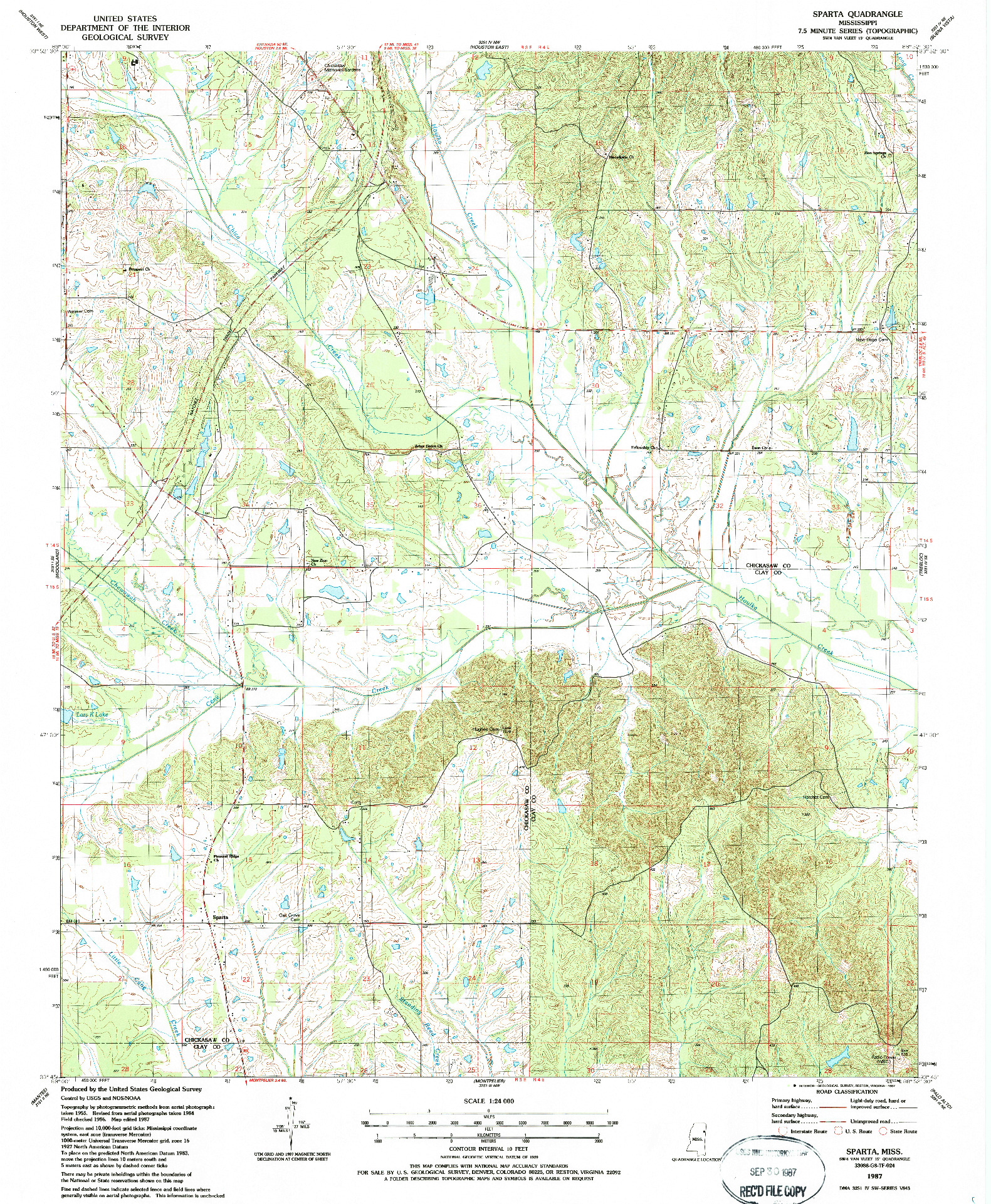 USGS 1:24000-SCALE QUADRANGLE FOR SPARTA, MS 1987