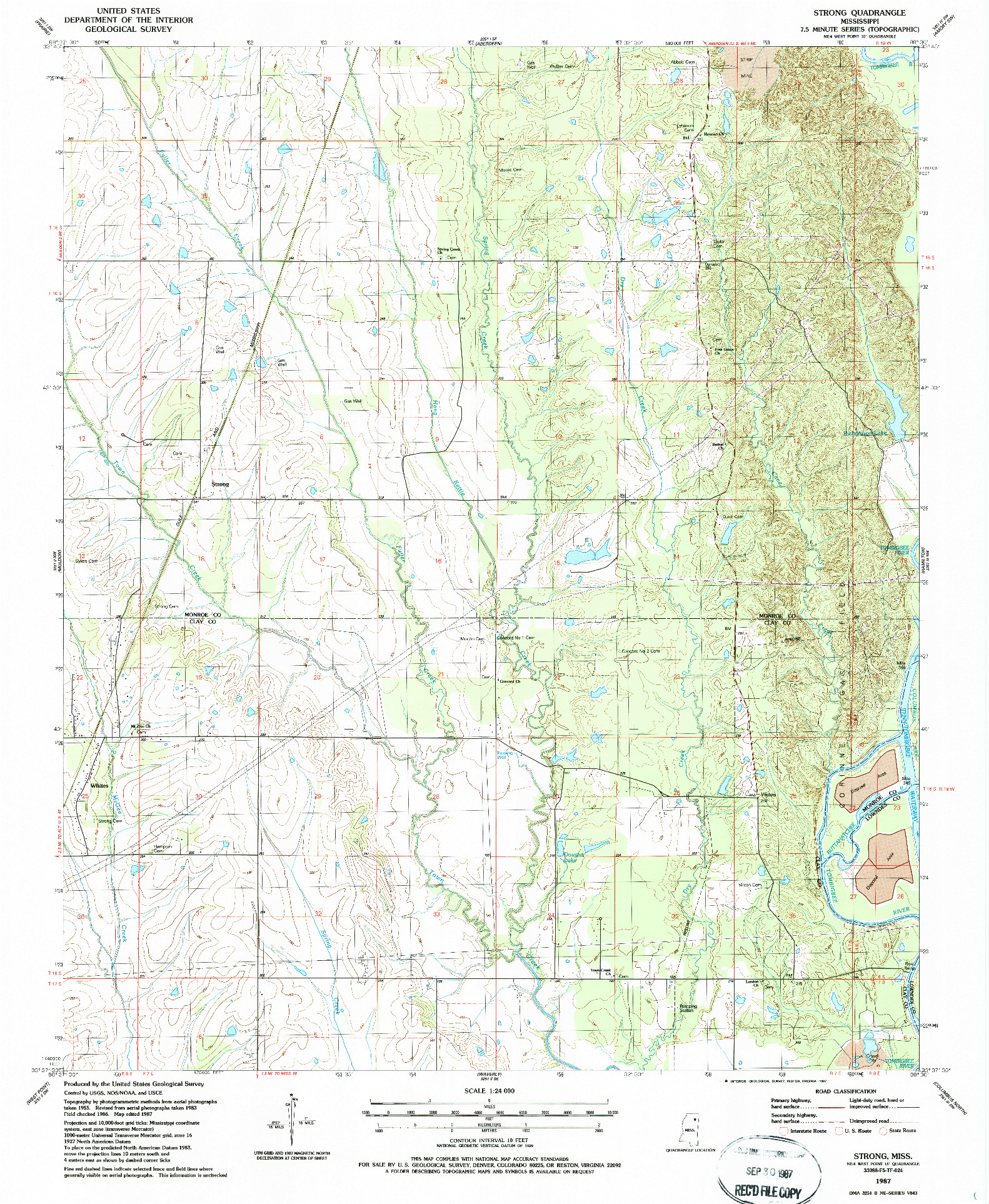 USGS 1:24000-SCALE QUADRANGLE FOR STRONG, MS 1987