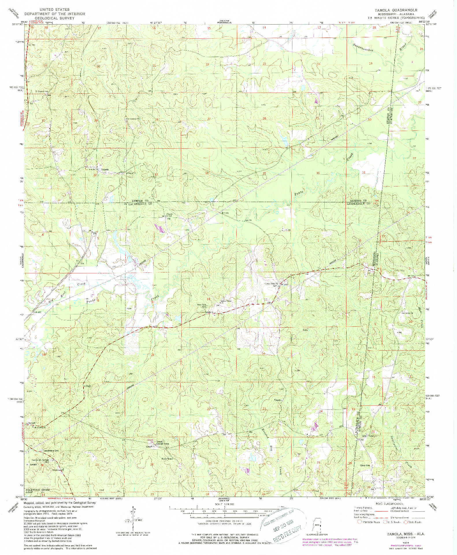 USGS 1:24000-SCALE QUADRANGLE FOR TAMOLA, MS 1974