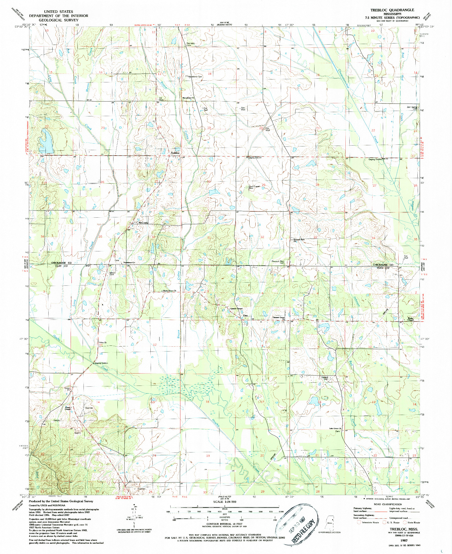 USGS 1:24000-SCALE QUADRANGLE FOR TREBLOC, MS 1987