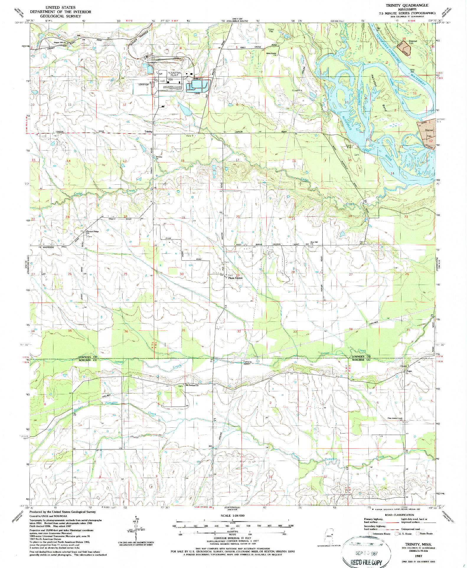 USGS 1:24000-SCALE QUADRANGLE FOR TRINITY, MS 1987