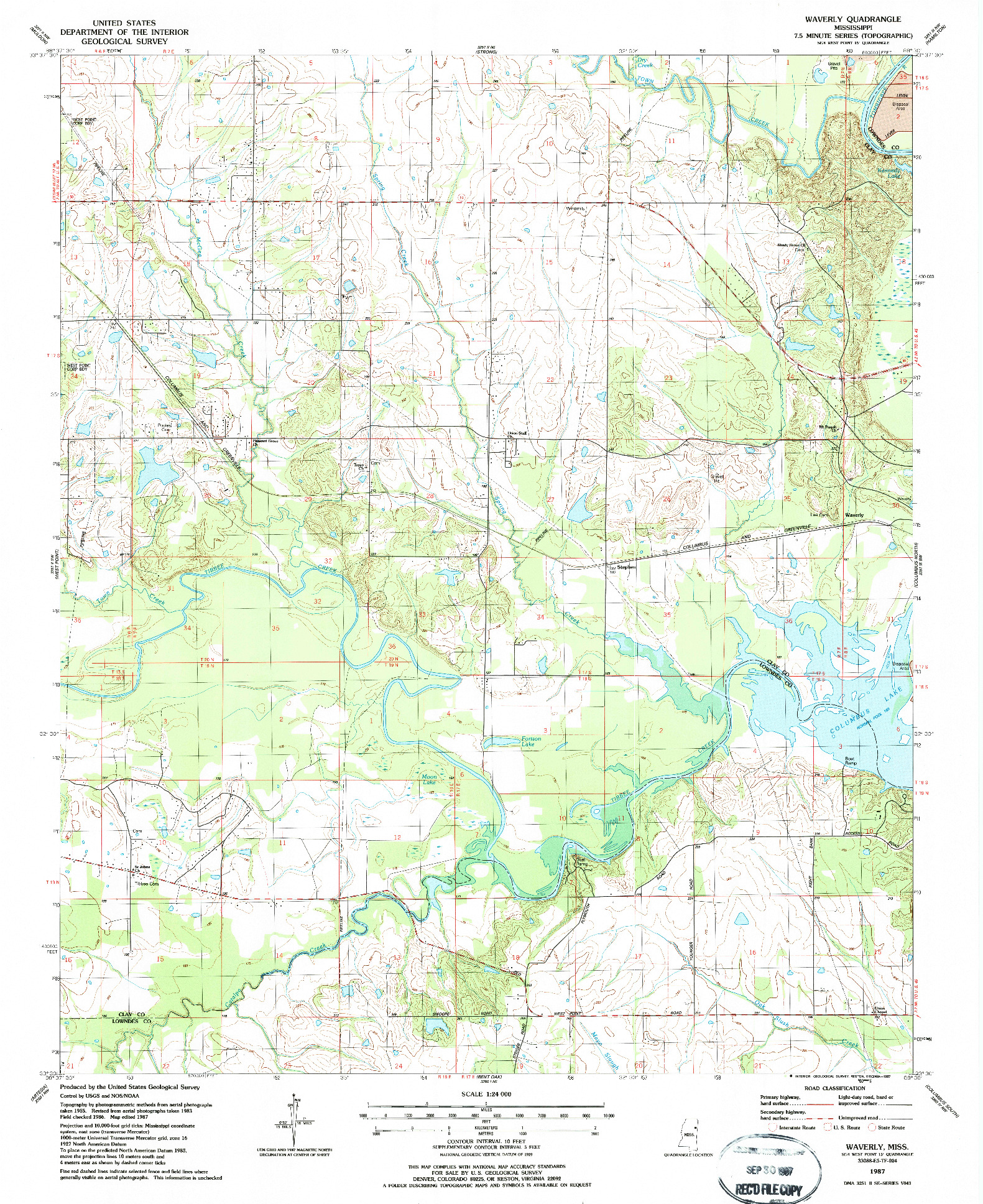 USGS 1:24000-SCALE QUADRANGLE FOR WAVERLY, MS 1987