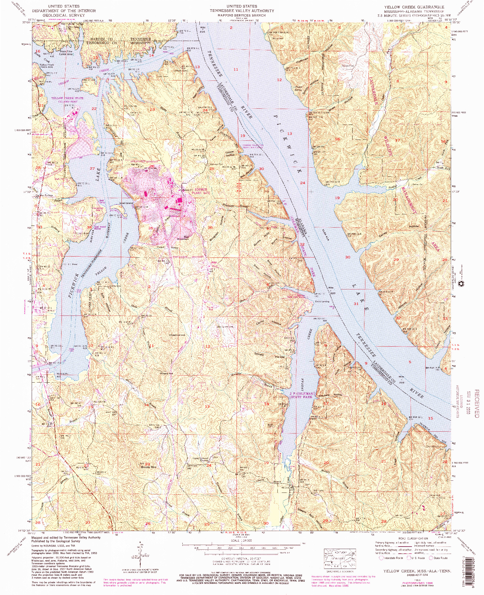 USGS 1:24000-SCALE QUADRANGLE FOR YELLOW CREEK, MS 1953