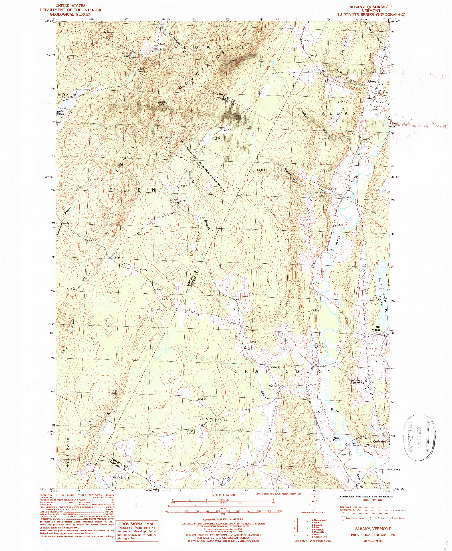 USGS 1:24000-SCALE QUADRANGLE FOR ALBANY, VT 1986