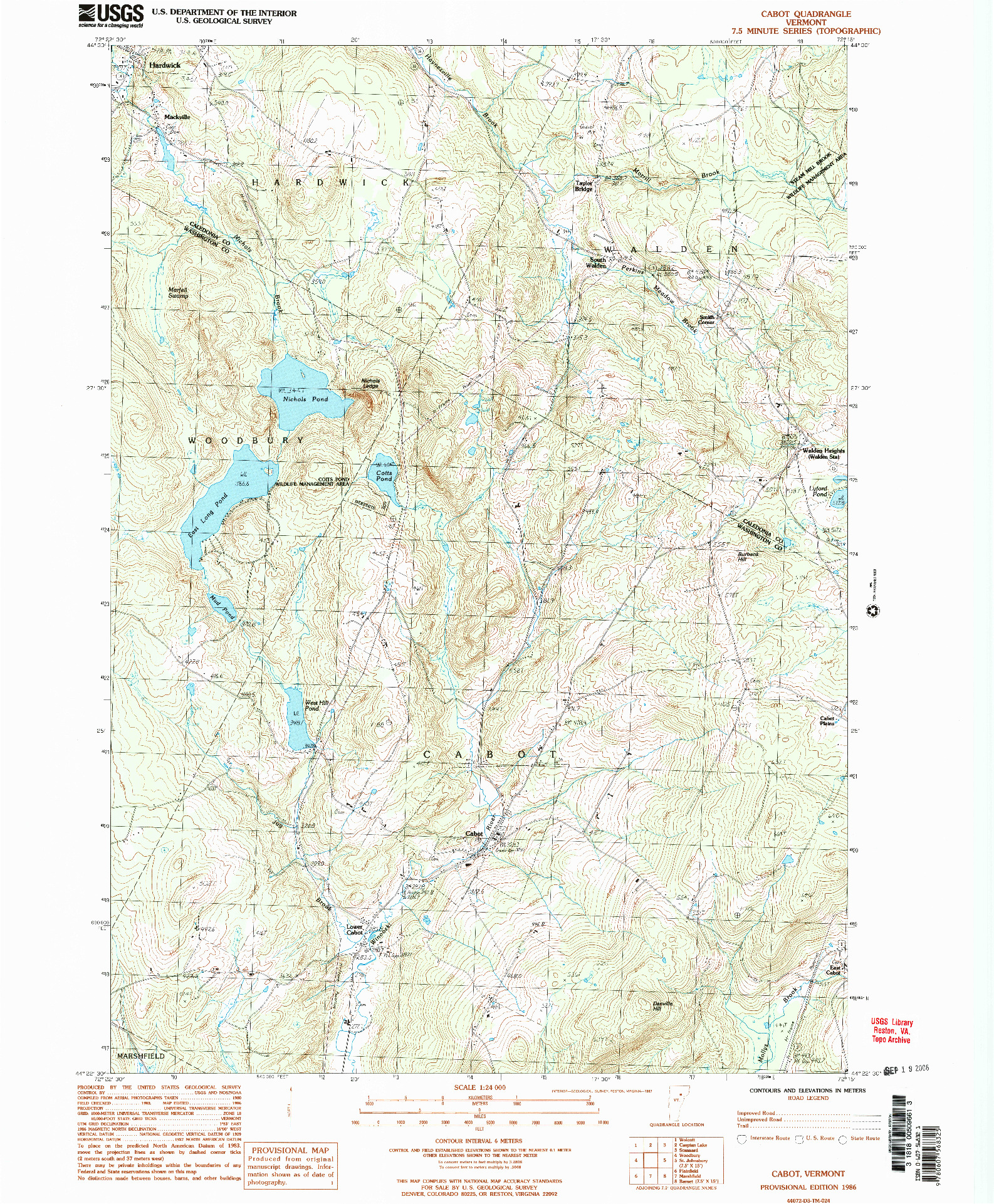 USGS 1:24000-SCALE QUADRANGLE FOR CABOT, VT 1986