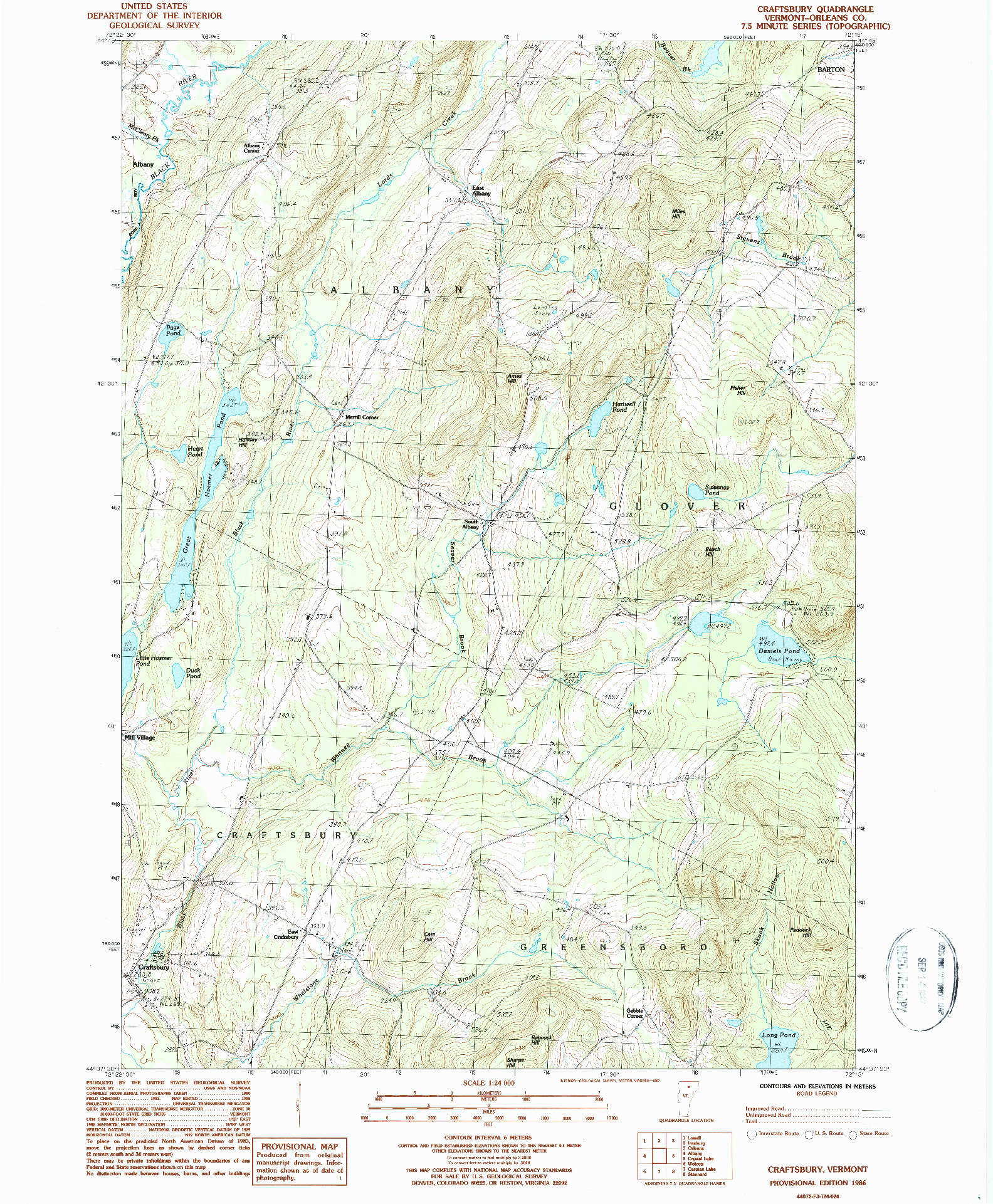 USGS 1:24000-SCALE QUADRANGLE FOR CRAFTSBURY, VT 1986