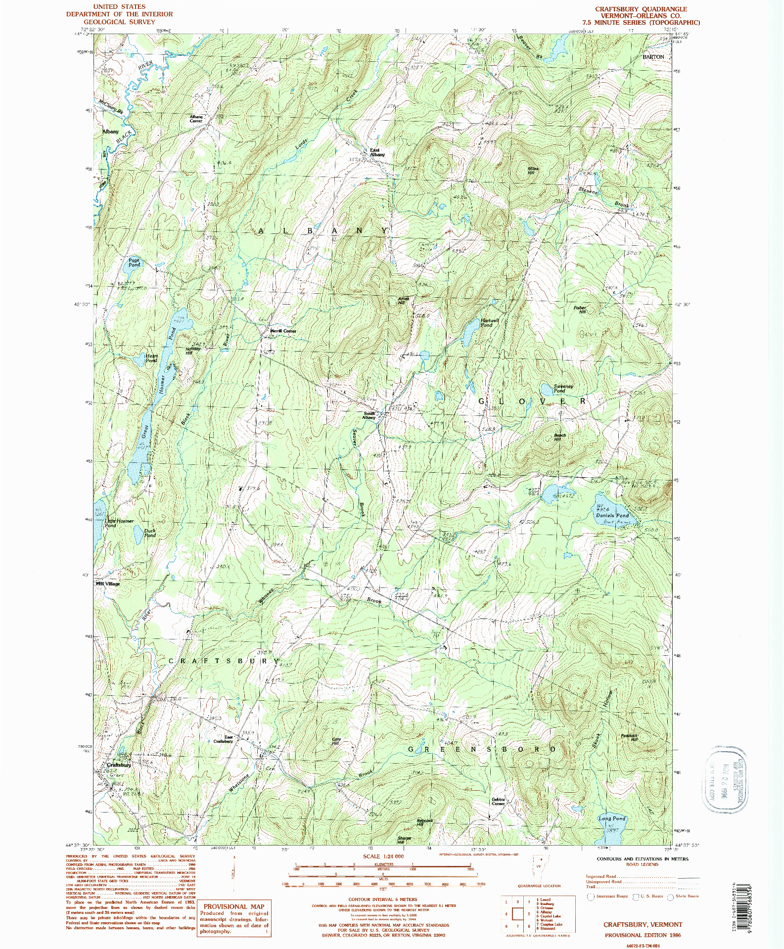 USGS 1:24000-SCALE QUADRANGLE FOR CRAFTSBURY, VT 1986