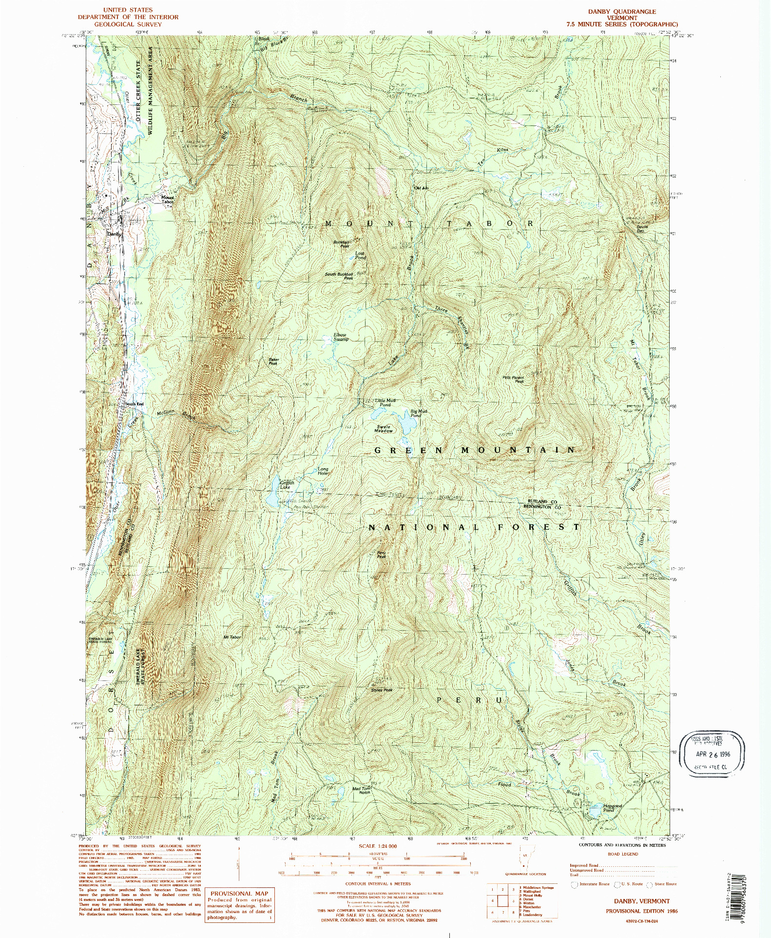 USGS 1:24000-SCALE QUADRANGLE FOR DANBY, VT 1986