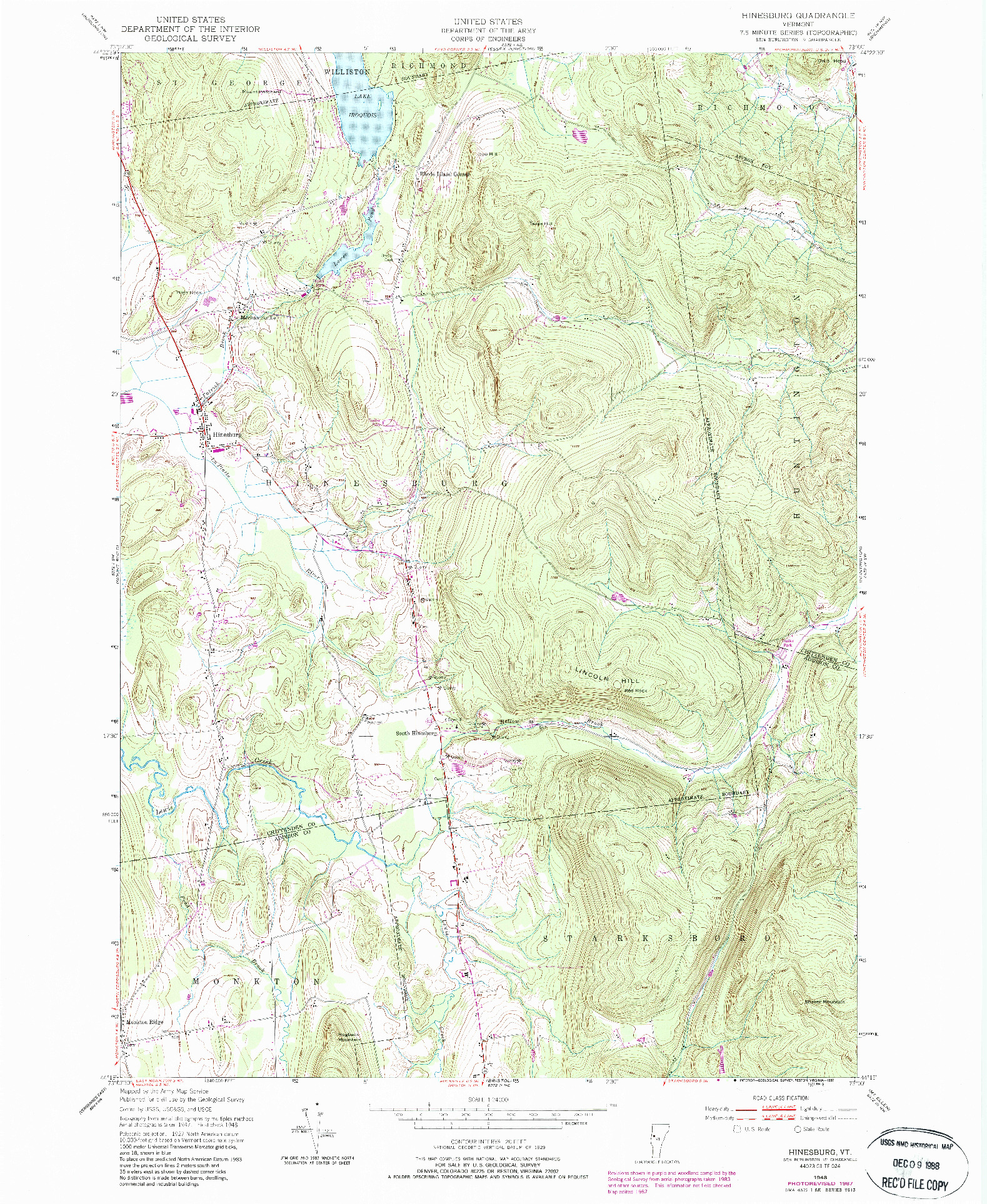 USGS 1:24000-SCALE QUADRANGLE FOR HINESBURG, VT 1948