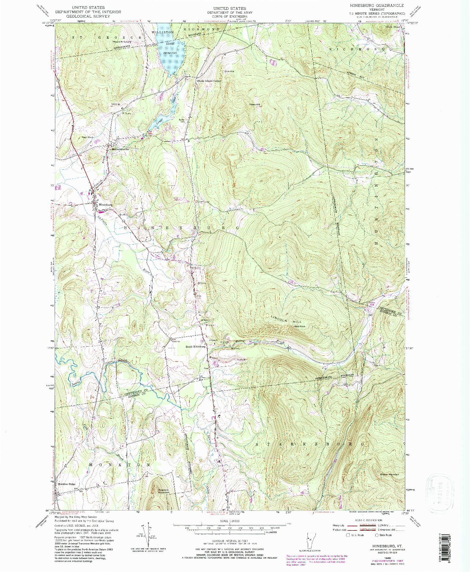 USGS 1:24000-SCALE QUADRANGLE FOR HINESBURG, VT 1948