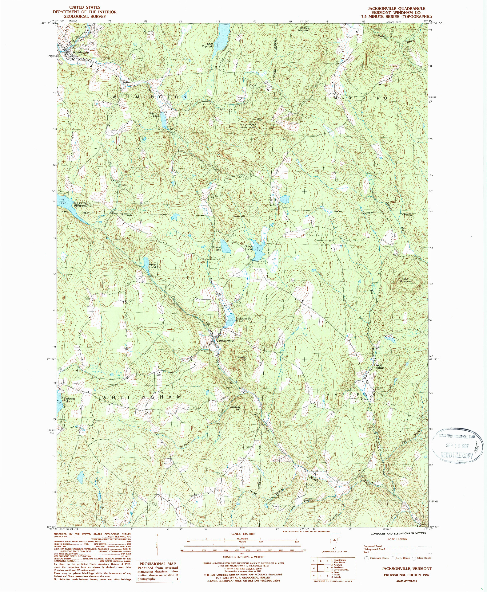 USGS 1:24000-SCALE QUADRANGLE FOR JACKSONVILLE, VT 1987