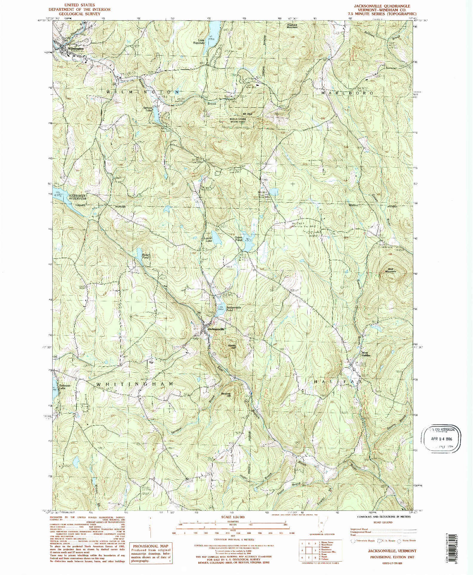 USGS 1:24000-SCALE QUADRANGLE FOR JACKSONVILLE, VT 1987