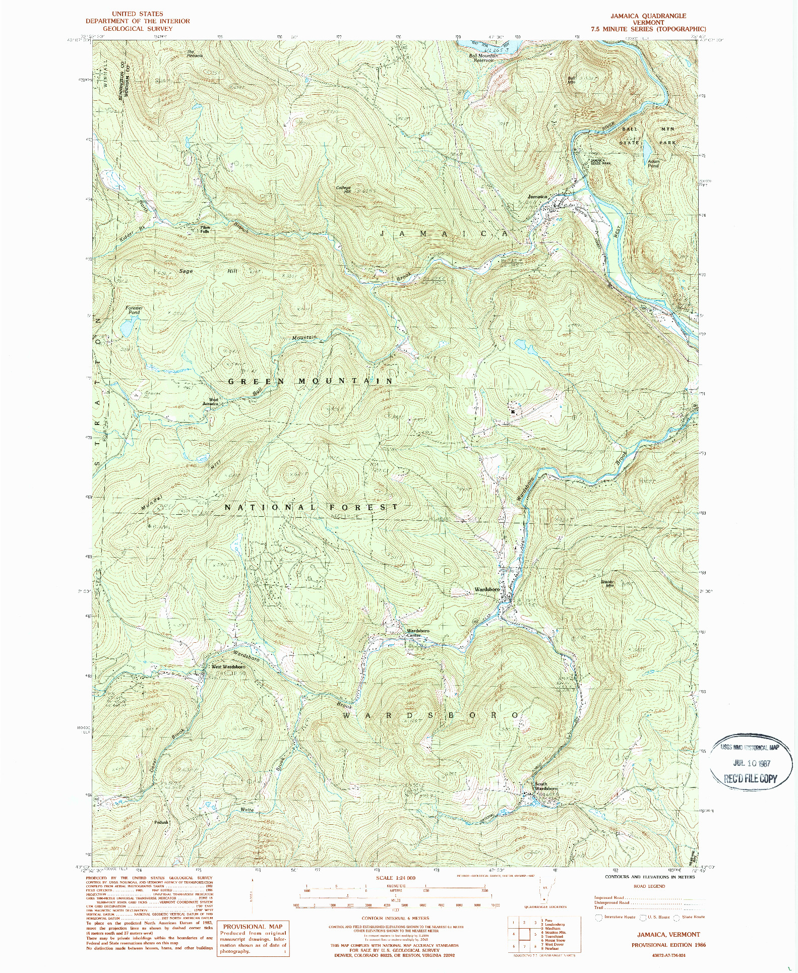 USGS 1:24000-SCALE QUADRANGLE FOR JAMAICA, VT 1986