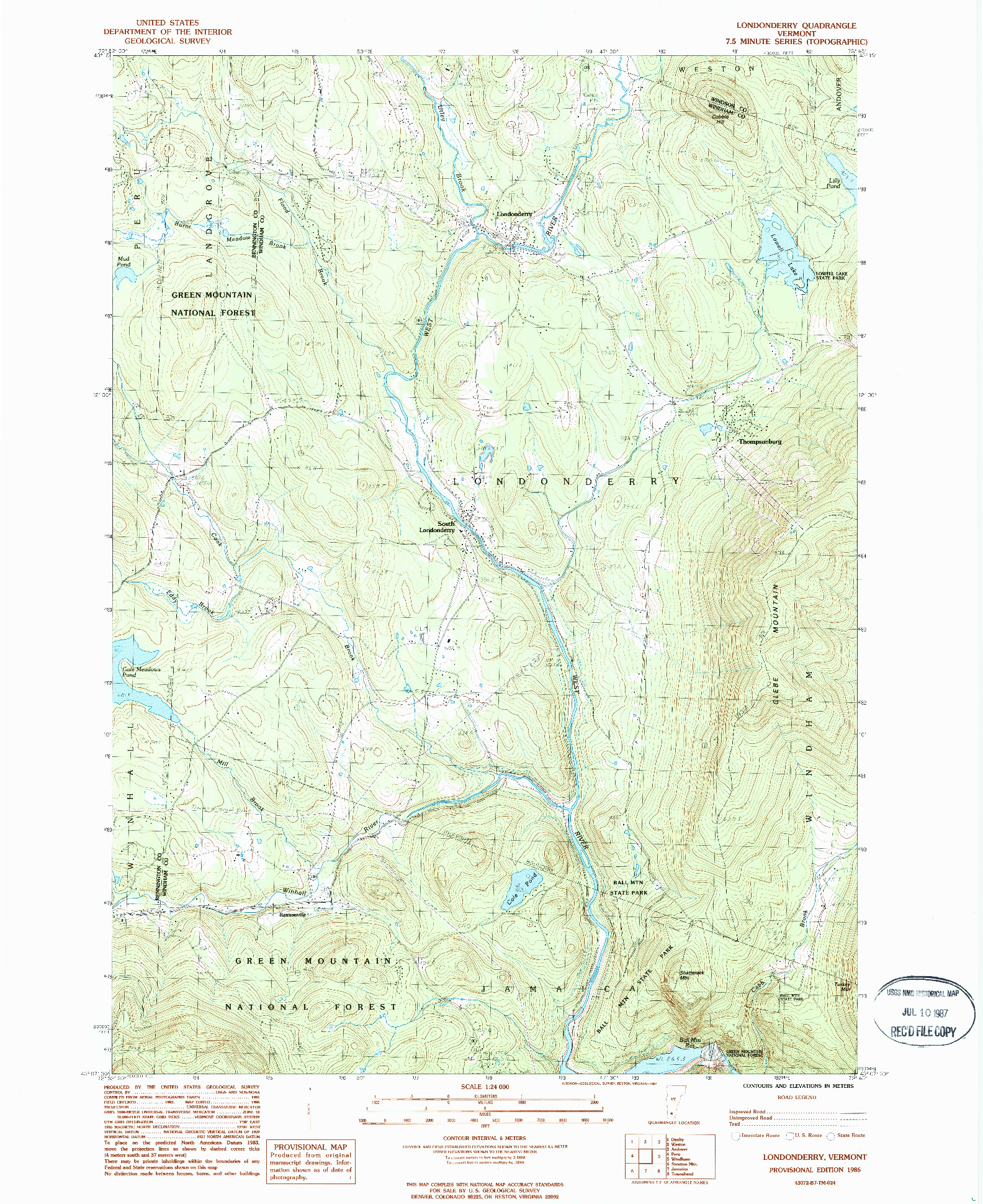 USGS 1:24000-SCALE QUADRANGLE FOR LONDONDERRY, VT 1986