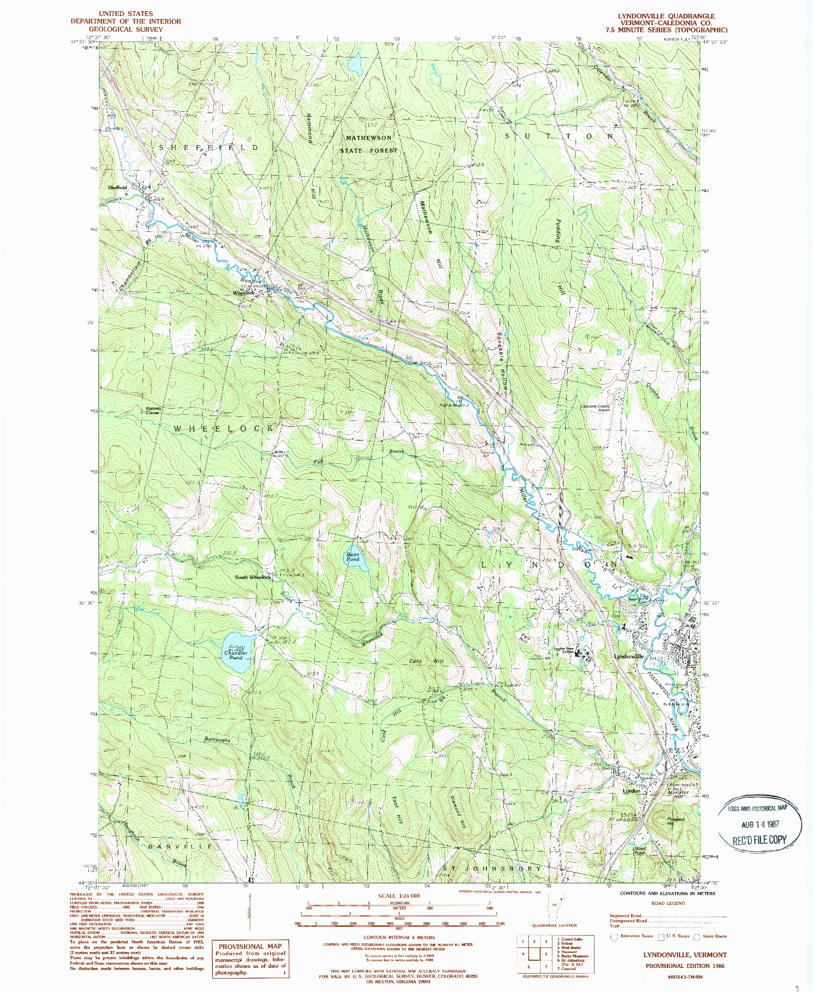 USGS 1:24000-SCALE QUADRANGLE FOR LYNDONVILLE, VT 1986