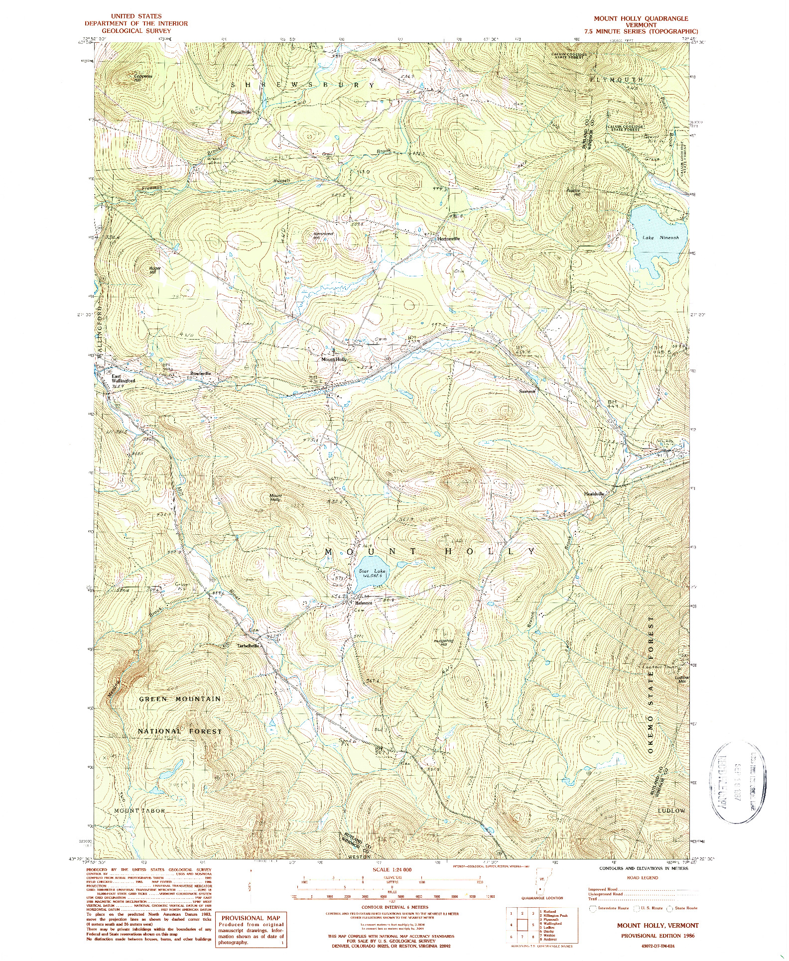 USGS 1:24000-SCALE QUADRANGLE FOR MOUNT HOLLY, VT 1986