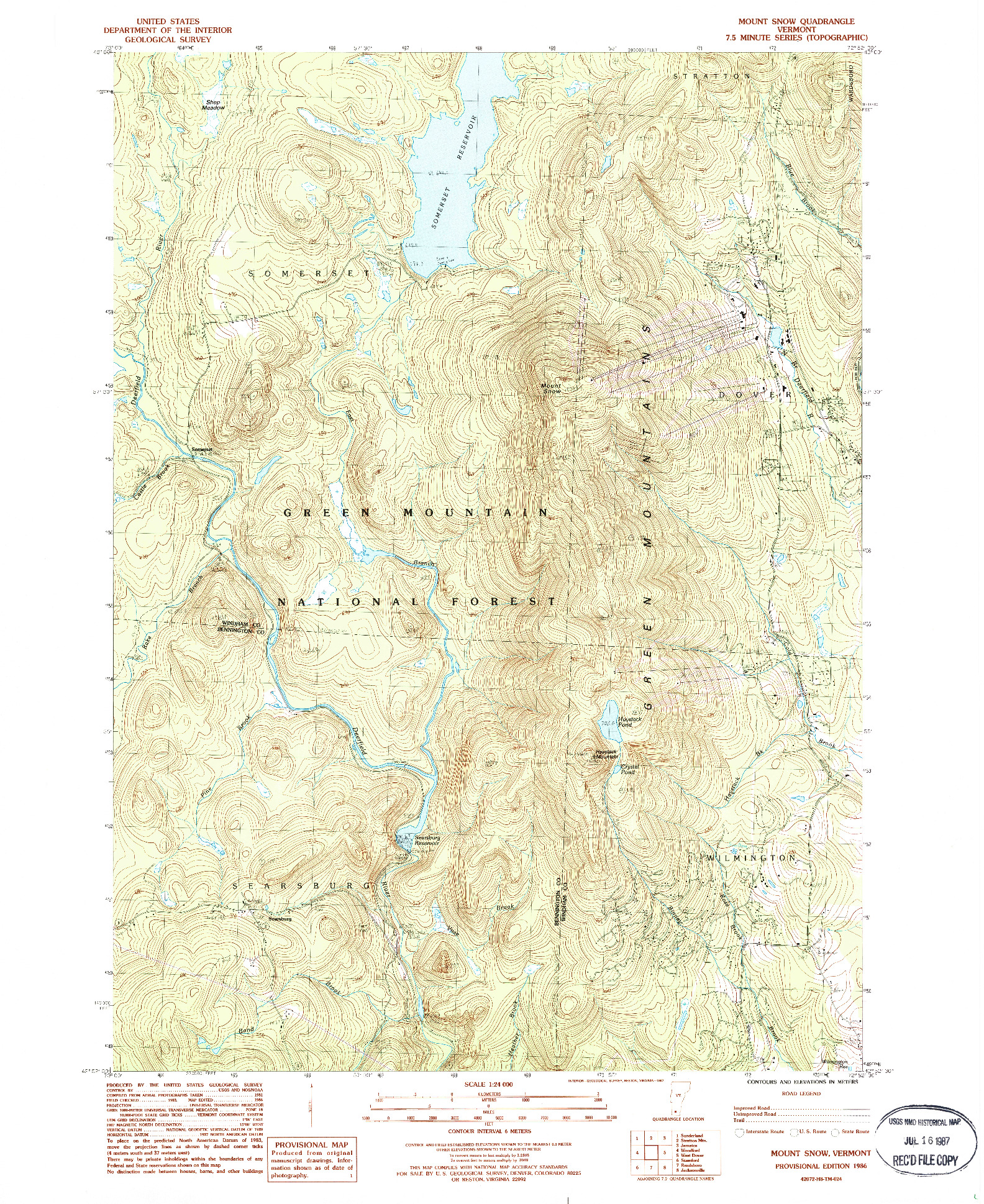 USGS 1:24000-SCALE QUADRANGLE FOR MOUNT SNOW, VT 1986