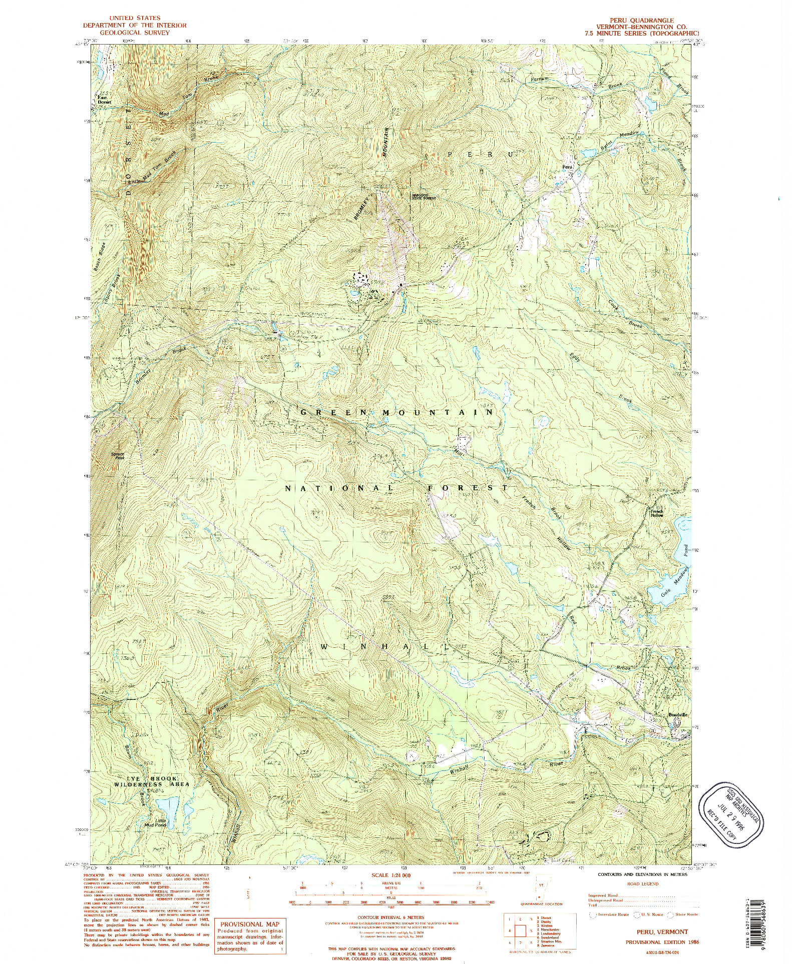 USGS 1:24000-SCALE QUADRANGLE FOR PERU, VT 1986