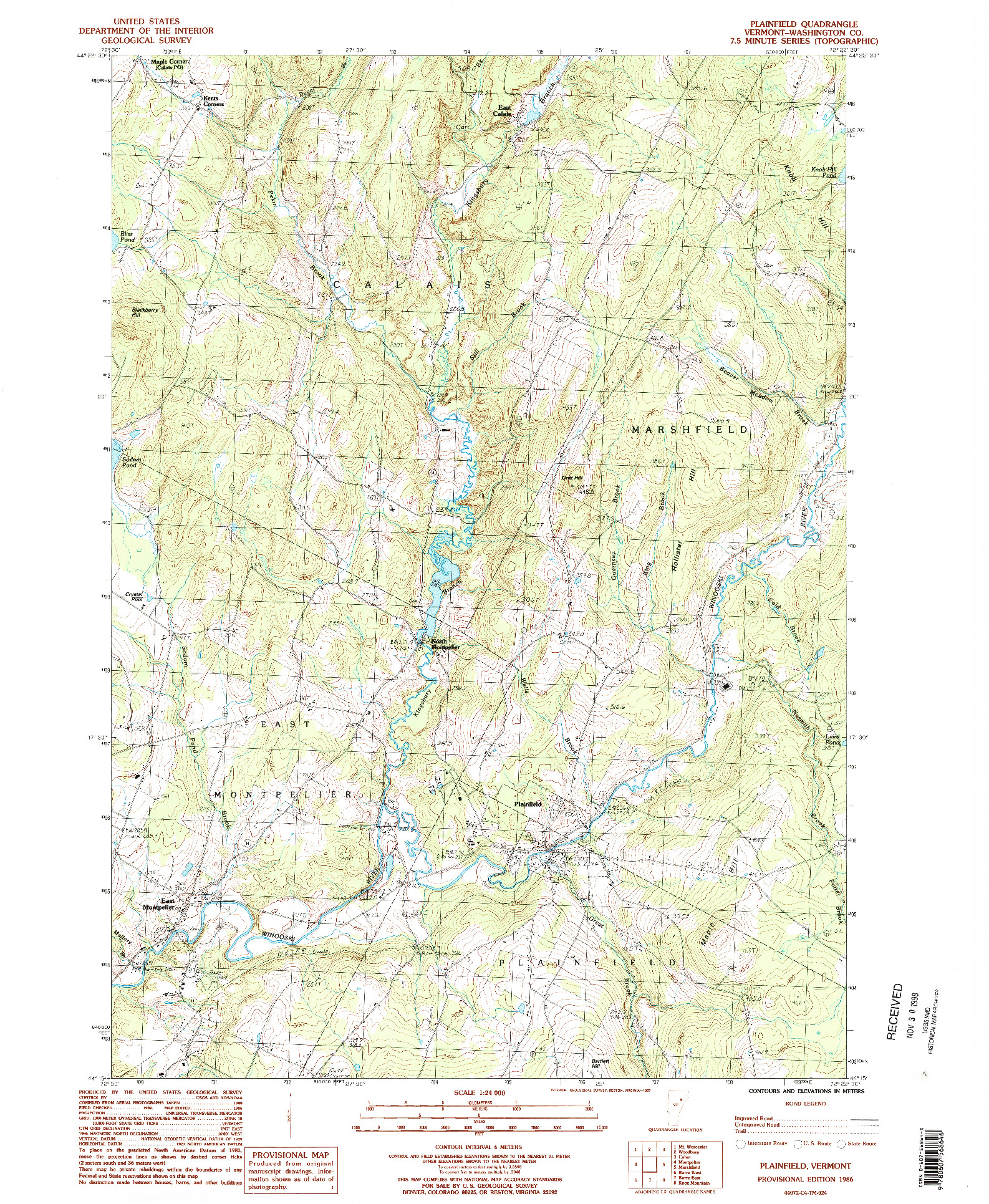 USGS 1:24000-SCALE QUADRANGLE FOR PLAINFIELD, VT 1986
