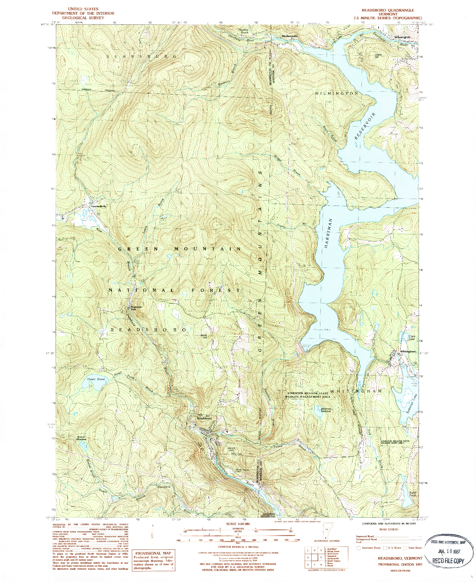 USGS 1:24000-SCALE QUADRANGLE FOR READSBORO, VT 1987