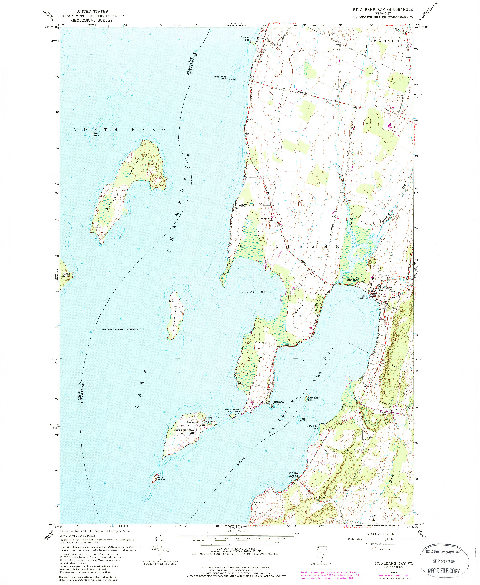 USGS 1:24000-SCALE QUADRANGLE FOR ST. ALBANS BAY, VT 1964