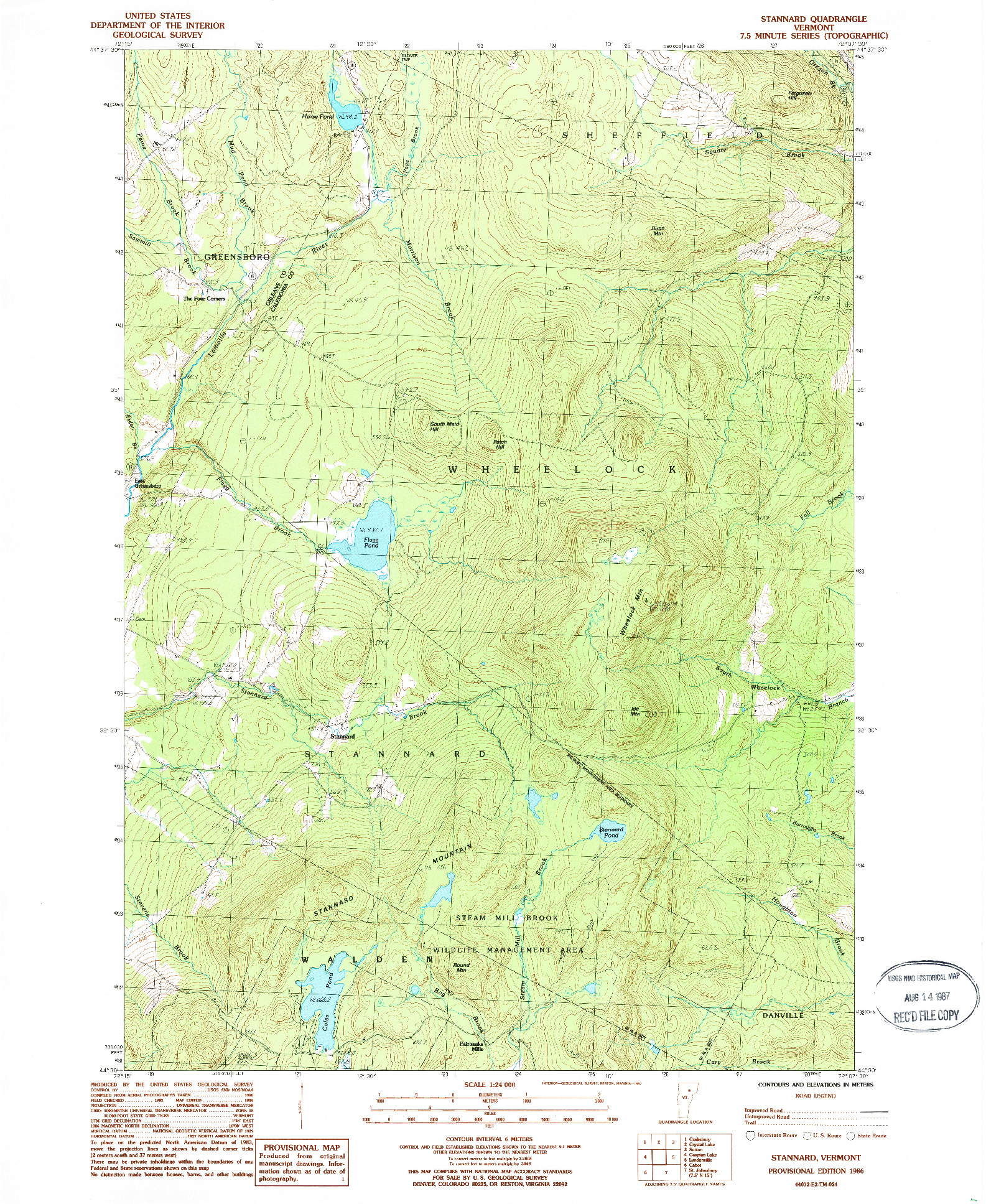 USGS 1:24000-SCALE QUADRANGLE FOR STANNARD, VT 1986