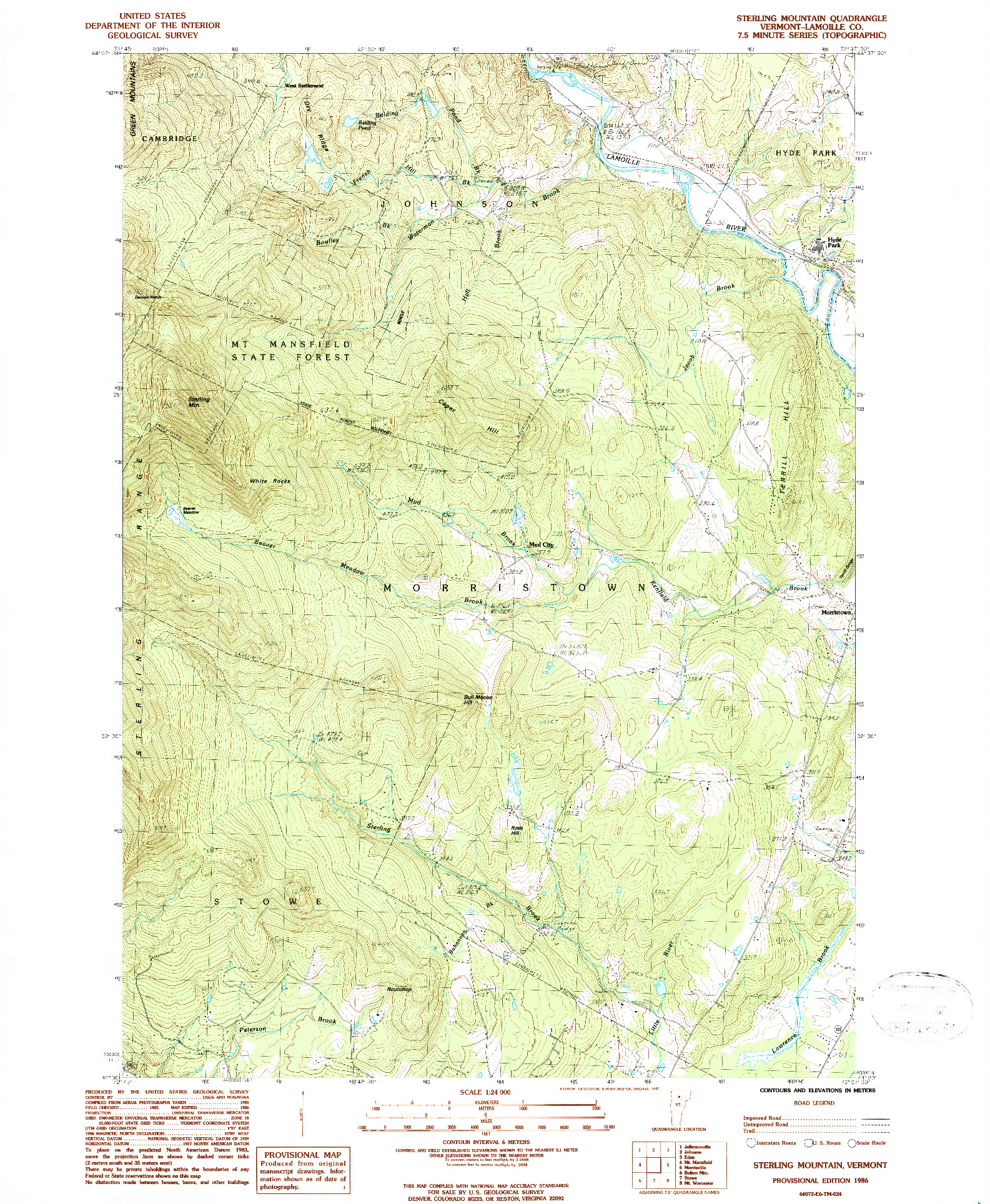 USGS 1:24000-SCALE QUADRANGLE FOR STERLING MOUNTAIN, VT 1986