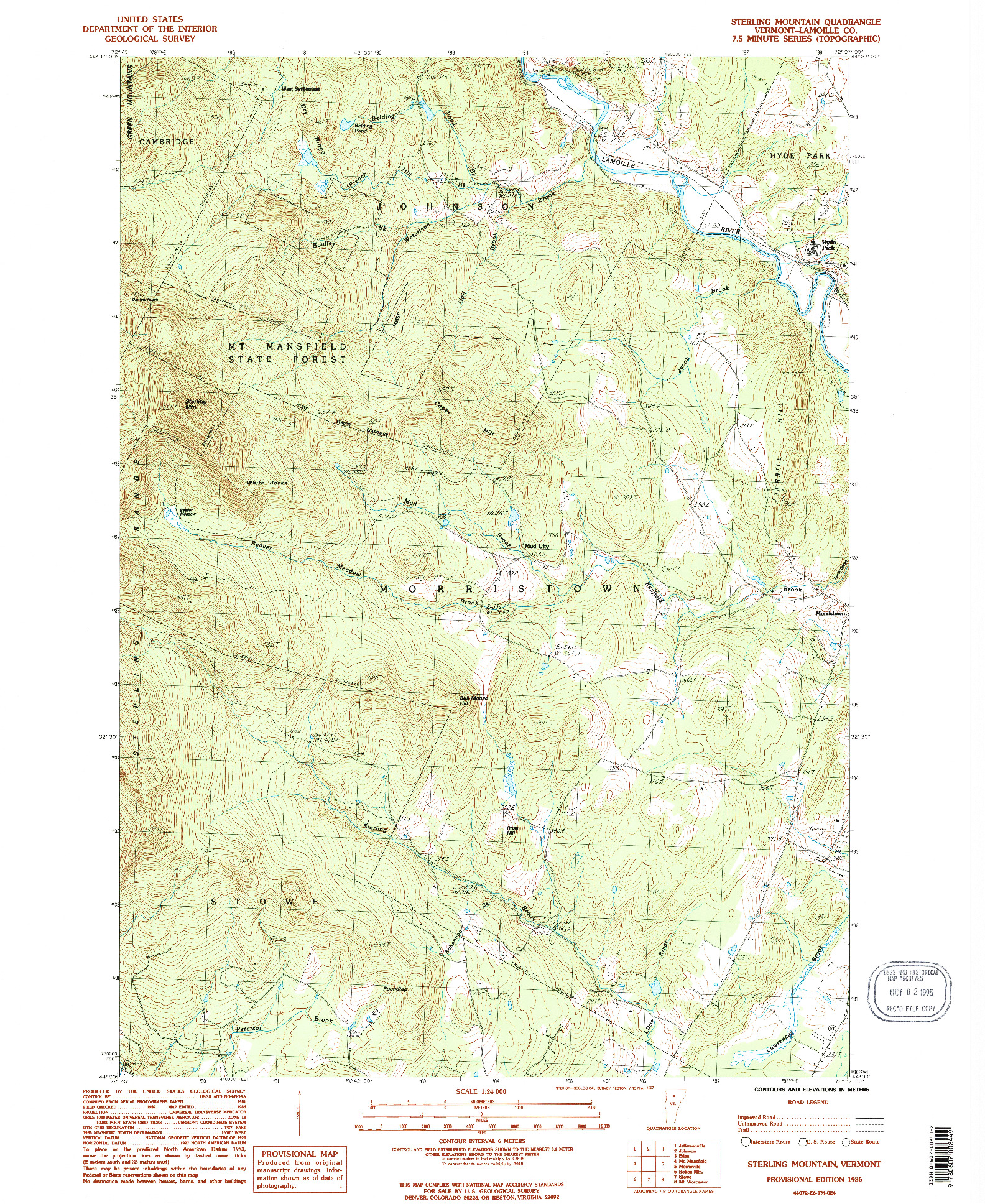 USGS 1:24000-SCALE QUADRANGLE FOR STERLING MOUNTAIN, VT 1986