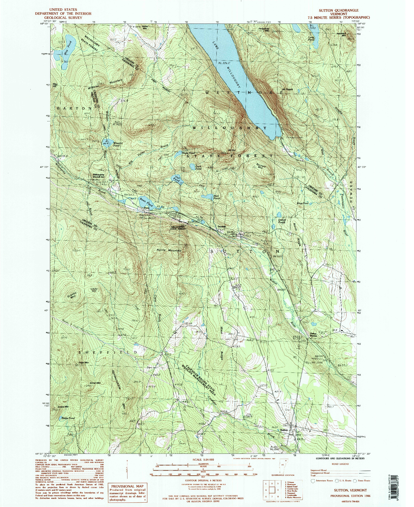 USGS 1:24000-SCALE QUADRANGLE FOR SUTTON, VT 1986