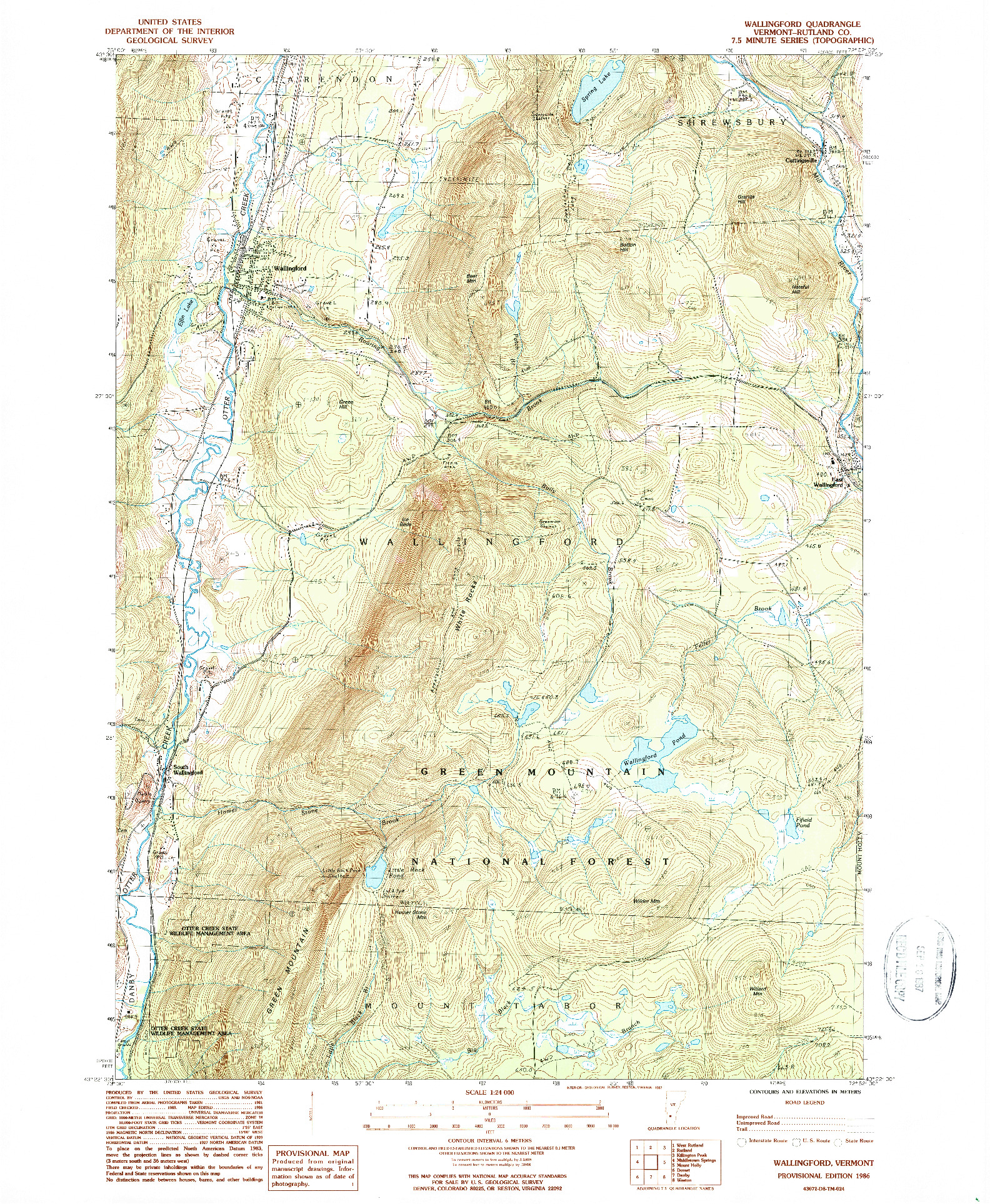 USGS 1:24000-SCALE QUADRANGLE FOR WALLINGFORD, VT 1986