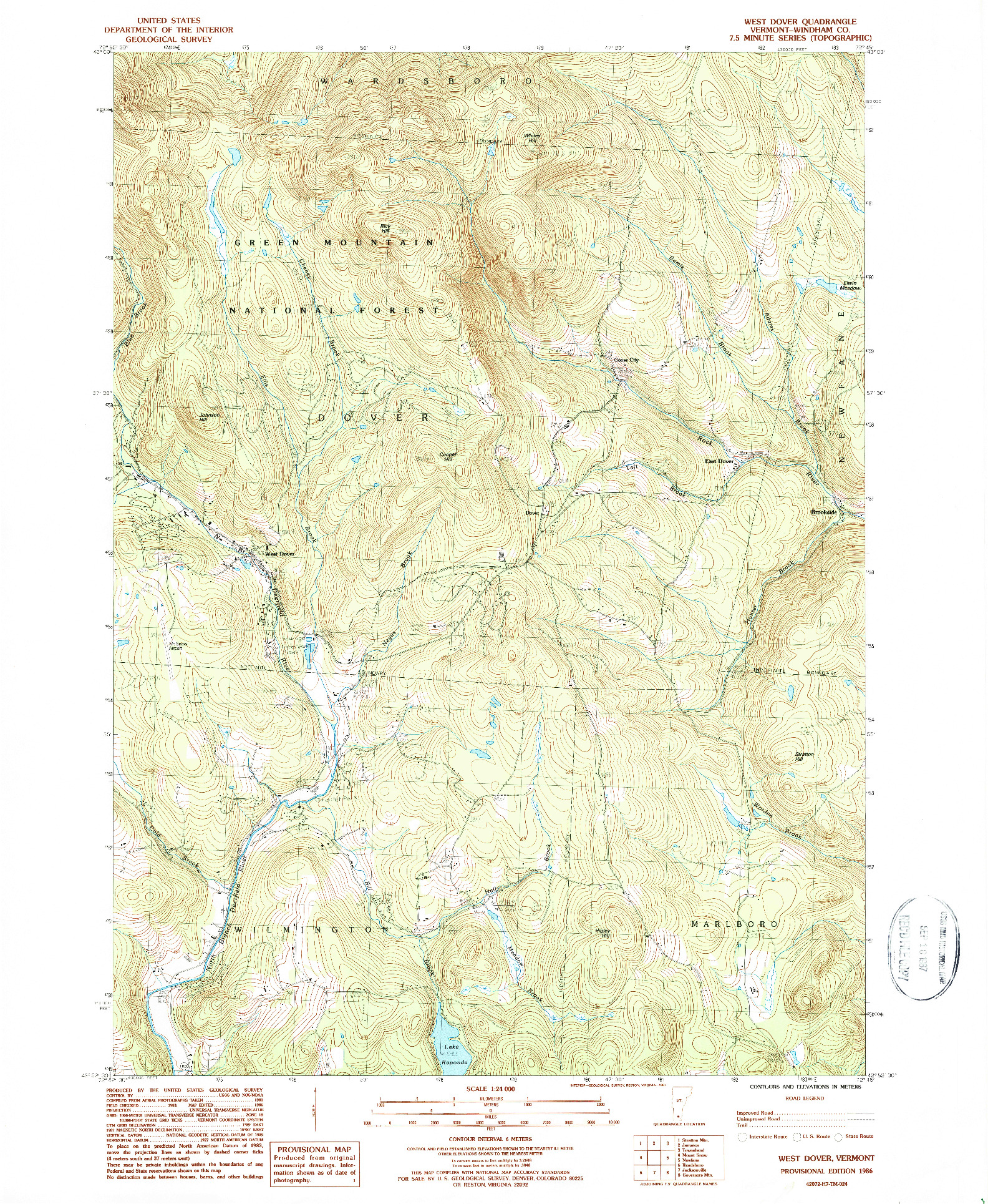 USGS 1:24000-SCALE QUADRANGLE FOR WEST DOVER, VT 1986