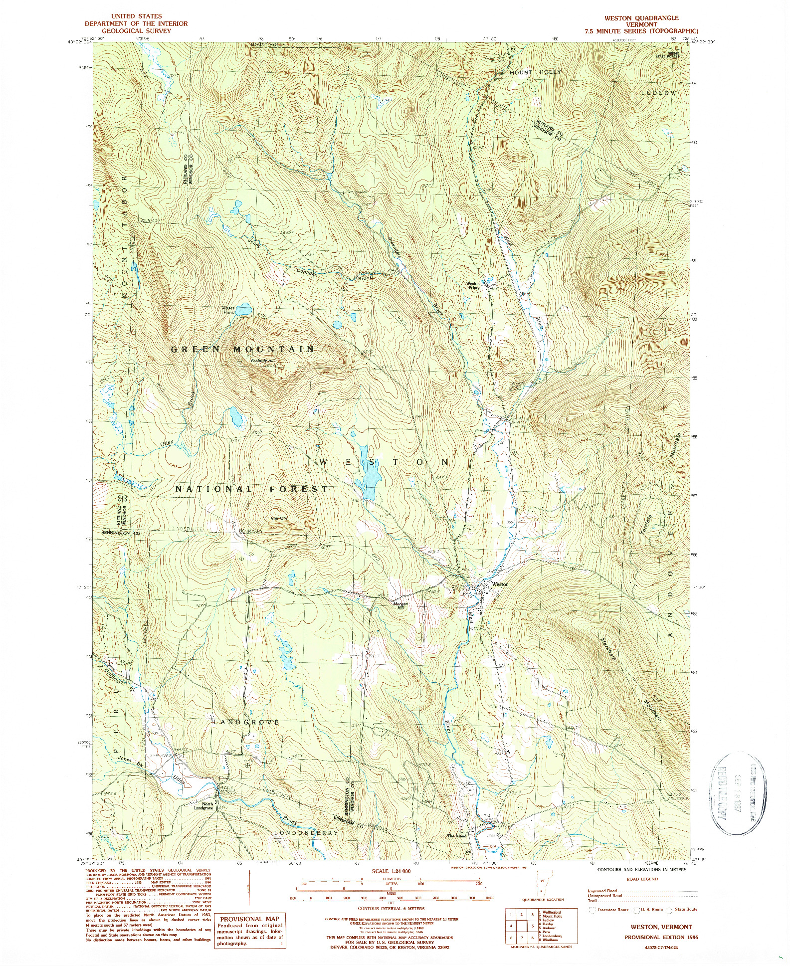 USGS 1:24000-SCALE QUADRANGLE FOR WESTON, VT 1986