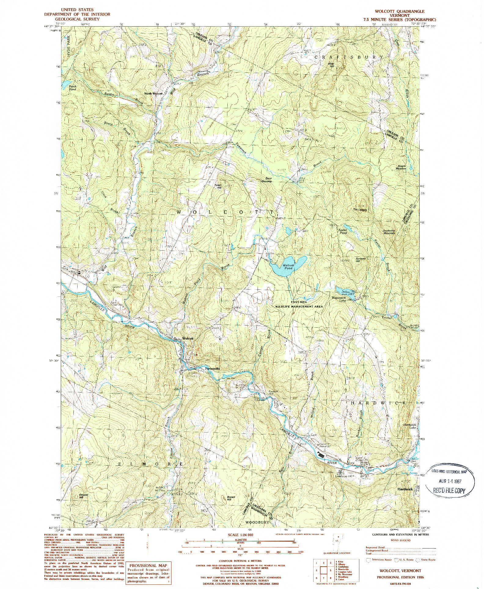 USGS 1:24000-SCALE QUADRANGLE FOR WOLCOTT, VT 1986