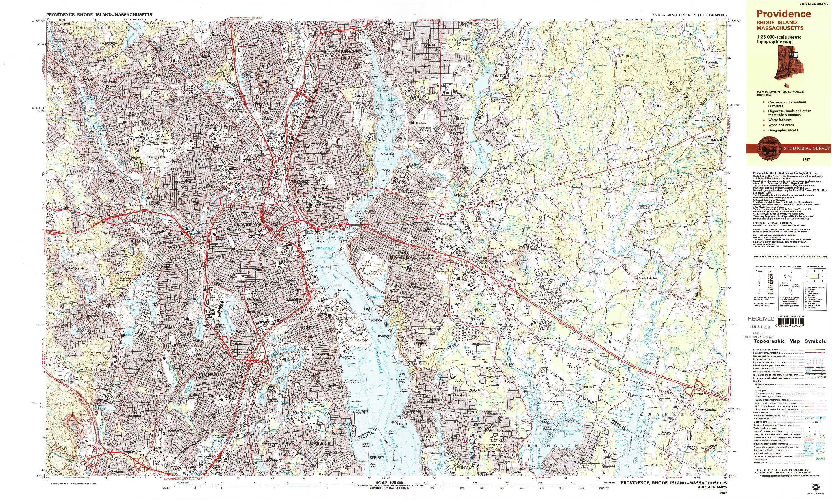 USGS 1:25000-SCALE QUADRANGLE FOR PROVIDENCE, RI 1987