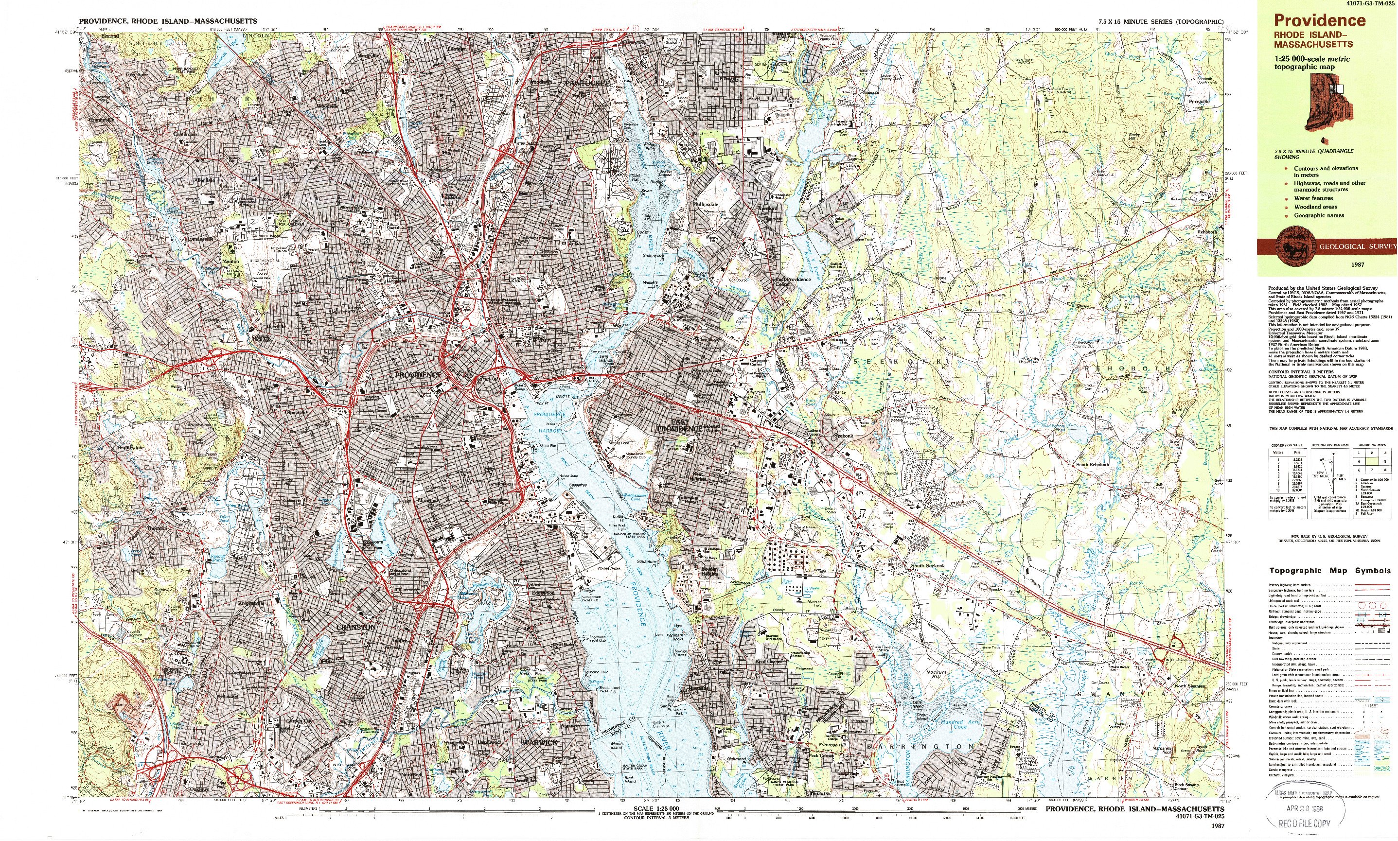 USGS 1:25000-SCALE QUADRANGLE FOR PROVIDENCE, RI 1987