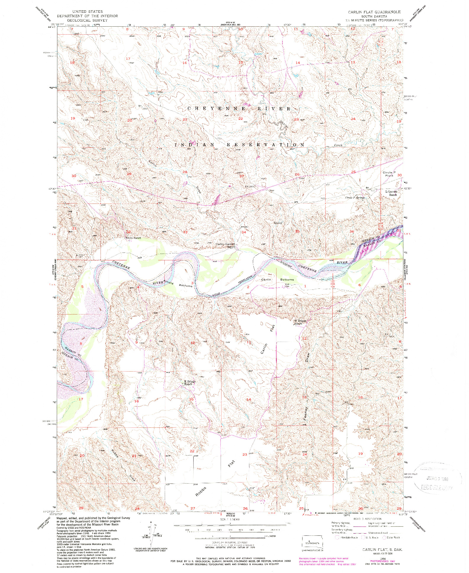 USGS 1:24000-SCALE QUADRANGLE FOR CARLIN FLAT, SD 1956