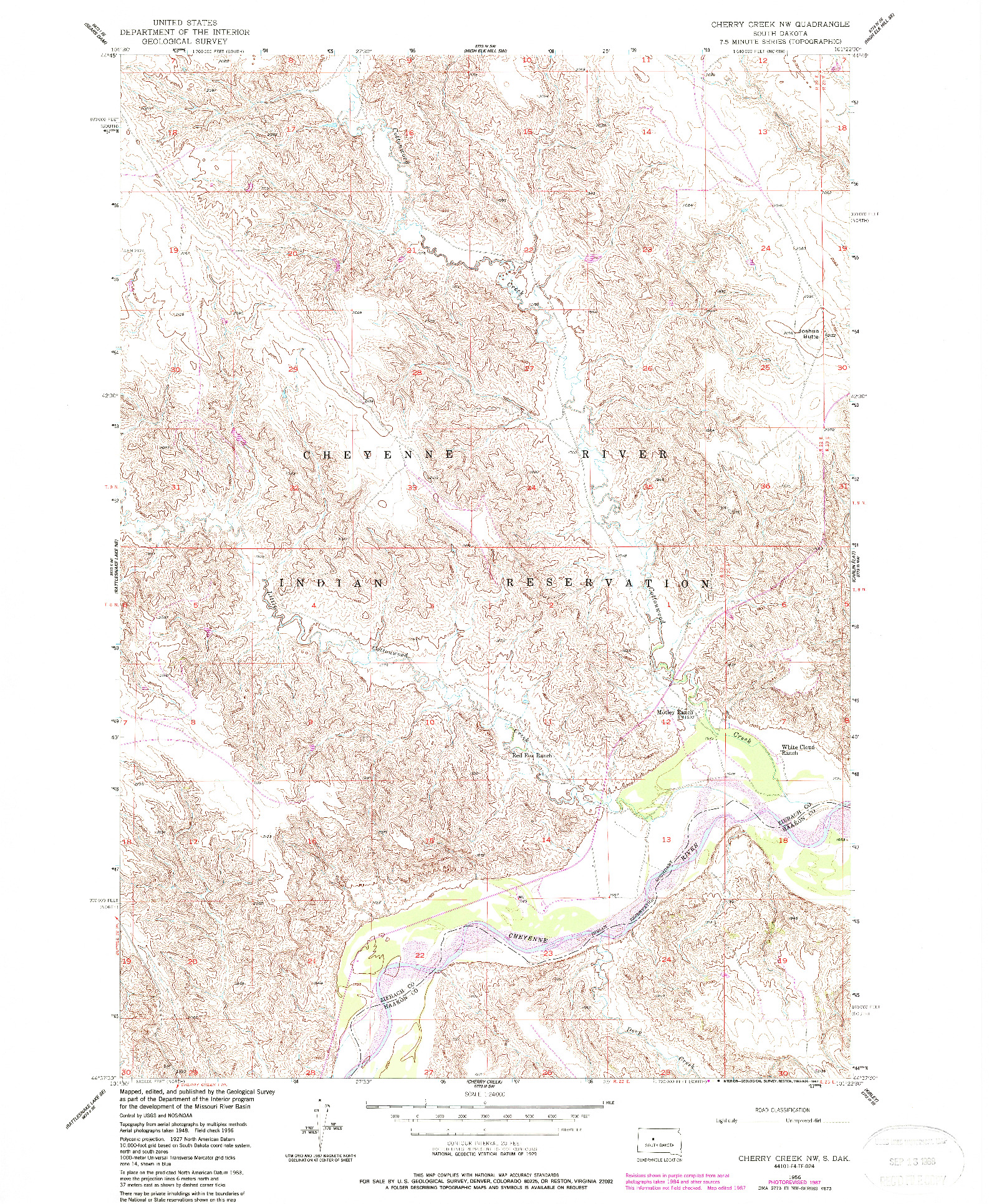 USGS 1:24000-SCALE QUADRANGLE FOR CHERRY CREEK NW, SD 1956